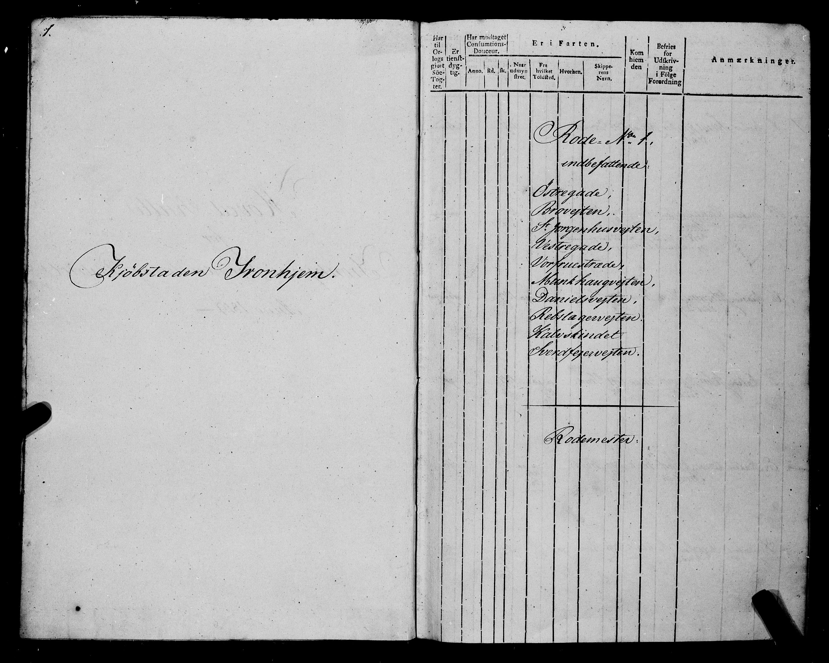 Sjøinnrulleringen - Trondhjemske distrikt, AV/SAT-A-5121/01/L0014: Ruller over Trondhjem distrikt, 1819