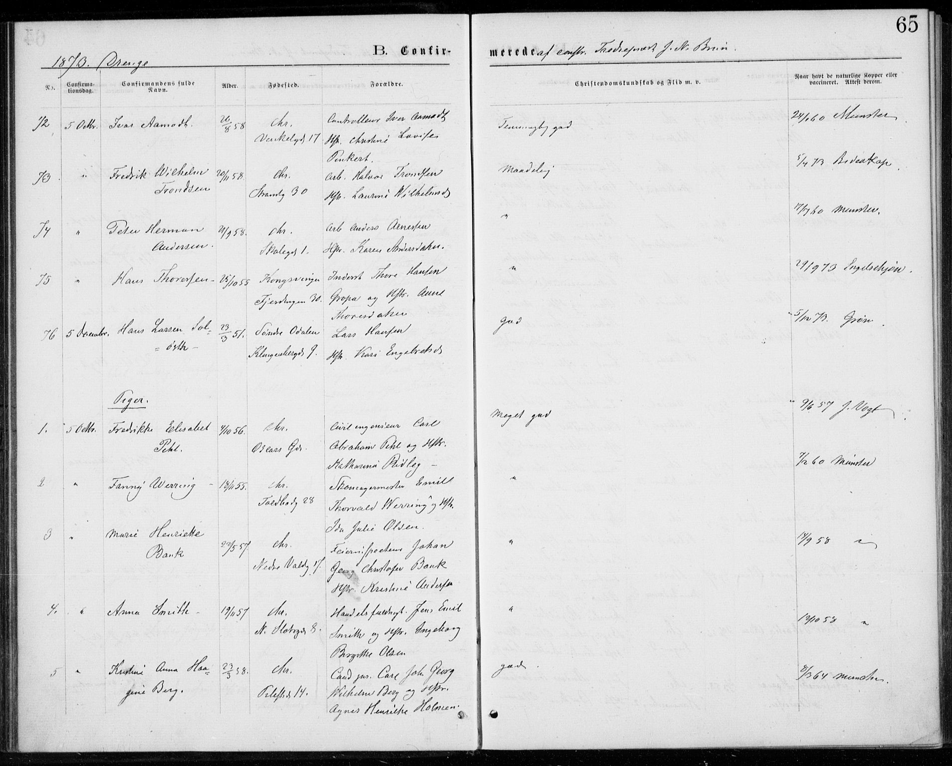Trefoldighet prestekontor Kirkebøker, SAO/A-10882/F/Fb/L0002: Parish register (official) no. II 2, 1871-1880, p. 65