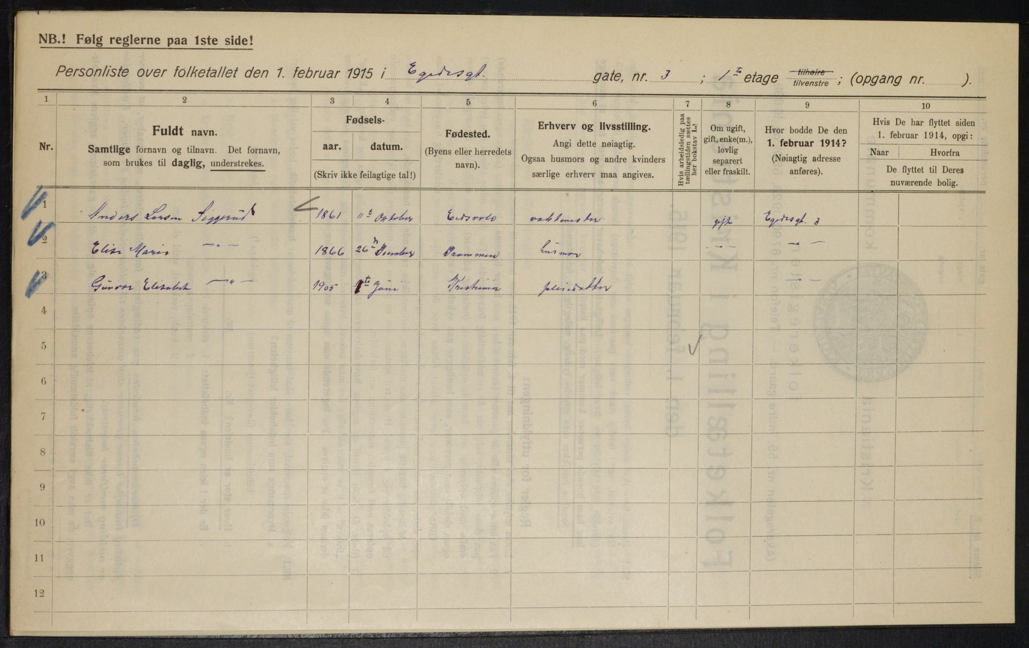 OBA, Municipal Census 1915 for Kristiania, 1915, p. 18315