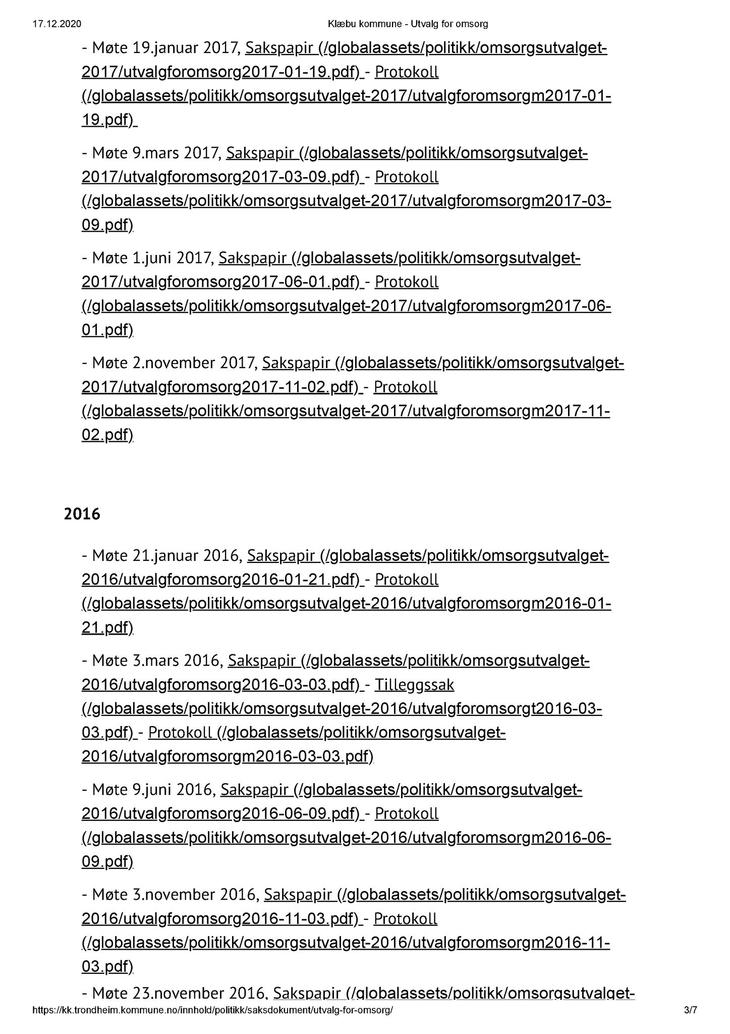 Klæbu Kommune, TRKO/KK/05-UOm/L001: Utvalg for omsorg - Møteoversikt, 2011-2019, p. 3