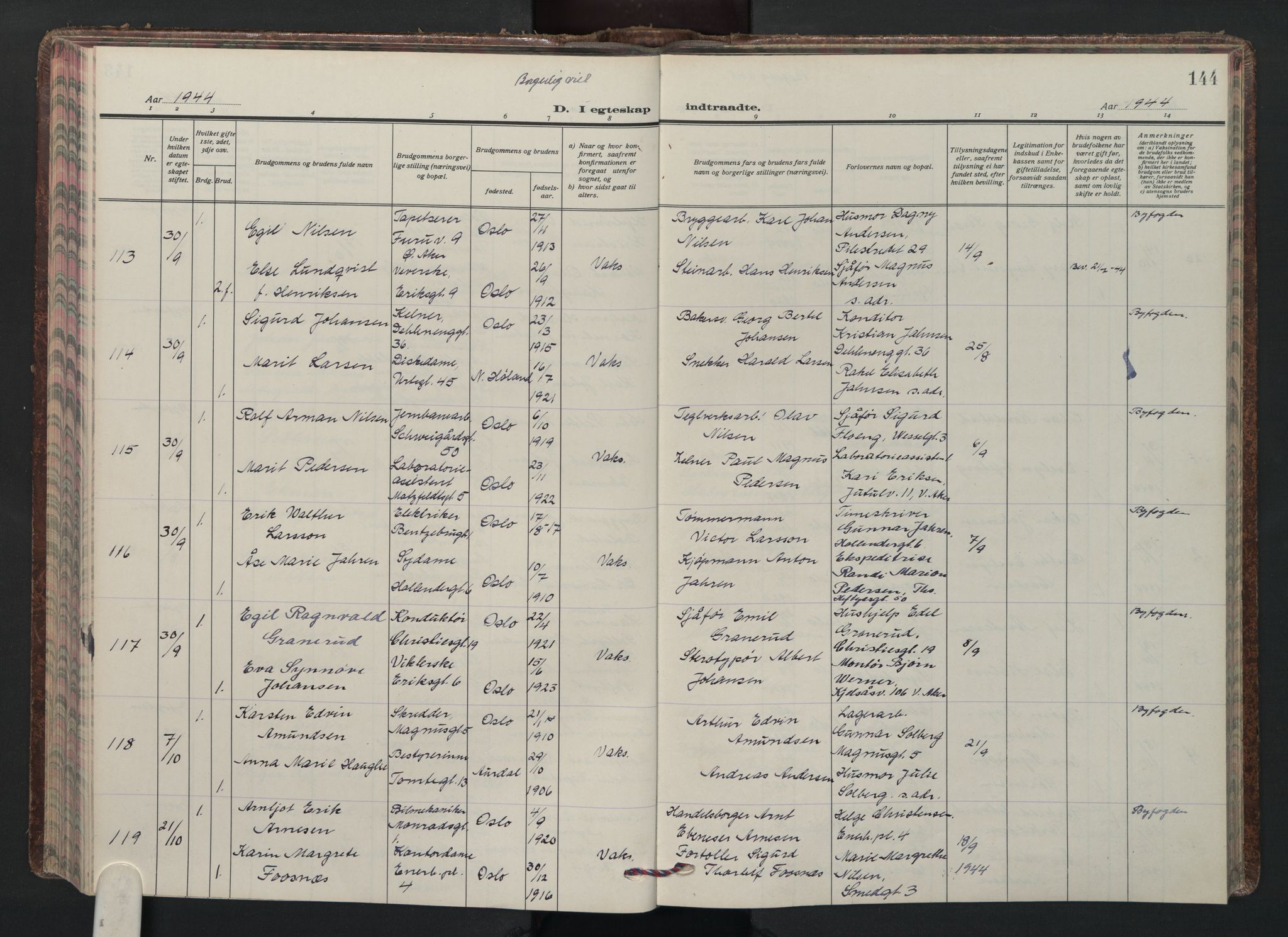 Grønland prestekontor Kirkebøker, AV/SAO-A-10848/F/Fa/L0020: Parish register (official) no. 20, 1935-1946, p. 144