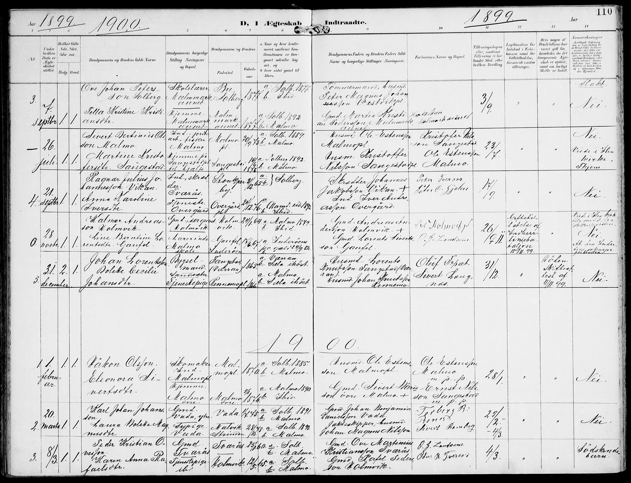 Ministerialprotokoller, klokkerbøker og fødselsregistre - Nord-Trøndelag, AV/SAT-A-1458/745/L0430: Parish register (official) no. 745A02, 1895-1913, p. 110