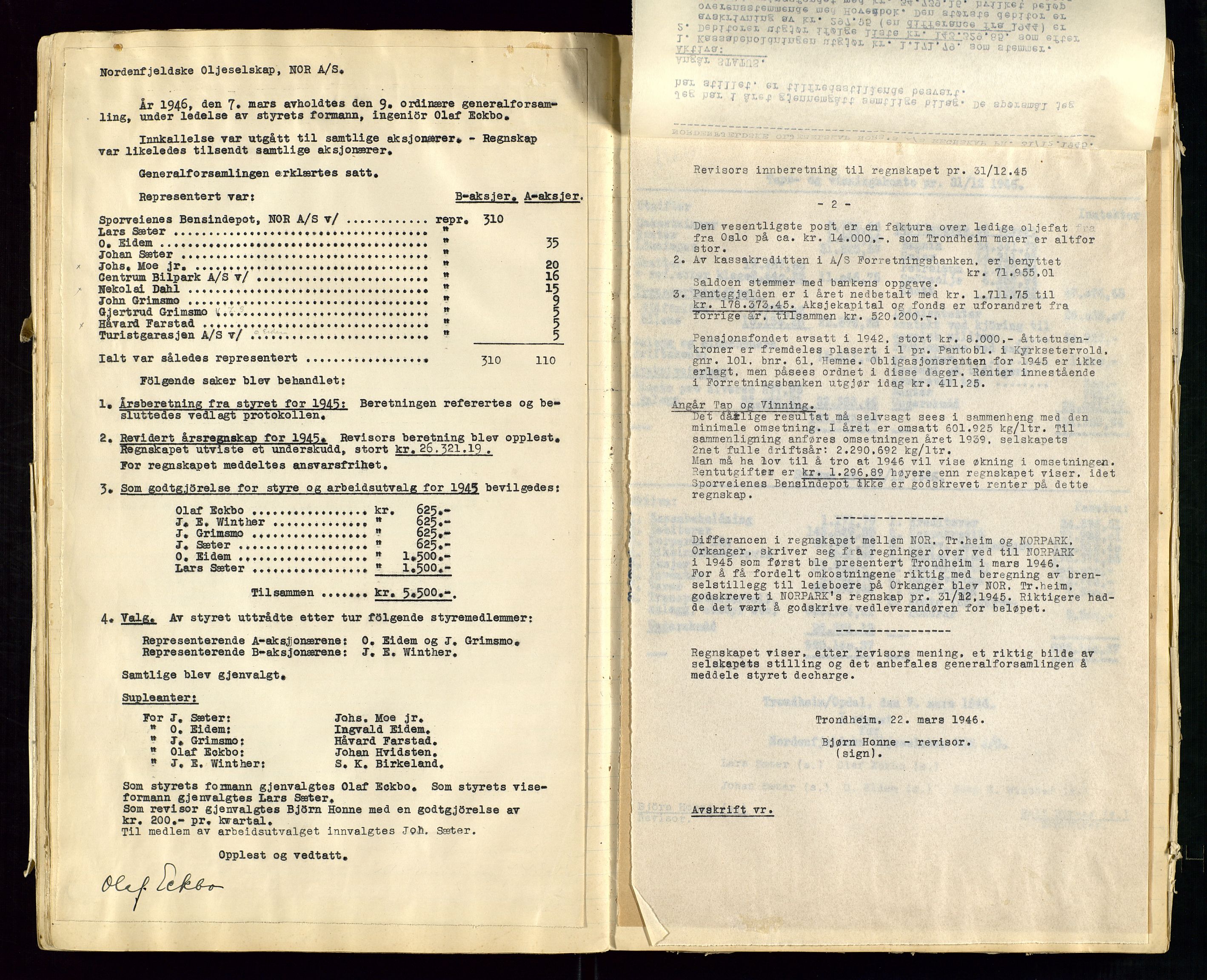 PA 1519 - Nordenfjeldske Oljeselskap, NOR A/S, AV/SAST-A-101924/A/L0001: Styreprotokoll, 1937-1962, p. 62