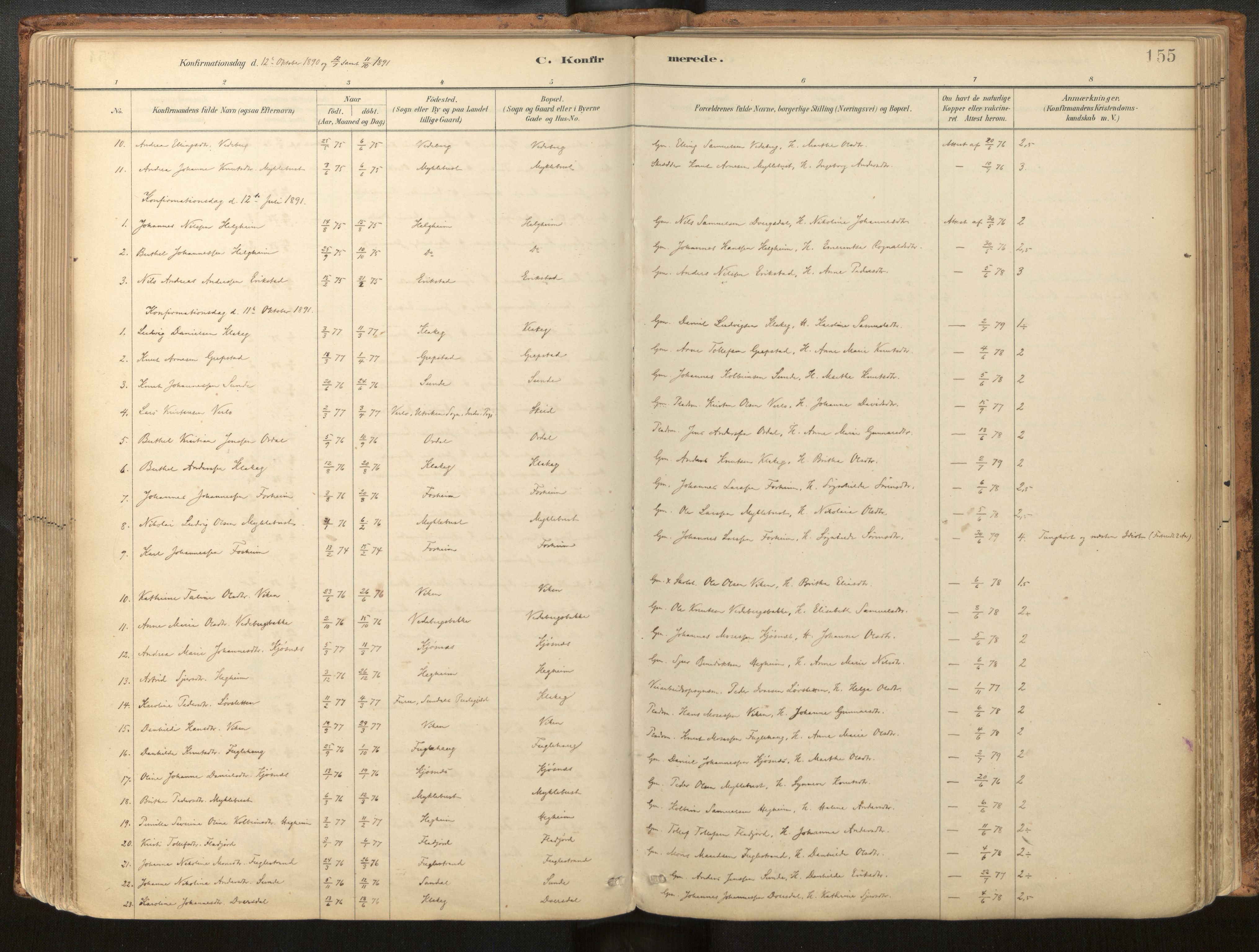 Jølster sokneprestembete, SAB/A-80701/H/Haa/Haac/L0001: Parish register (official) no. C 1, 1882-1928, p. 155