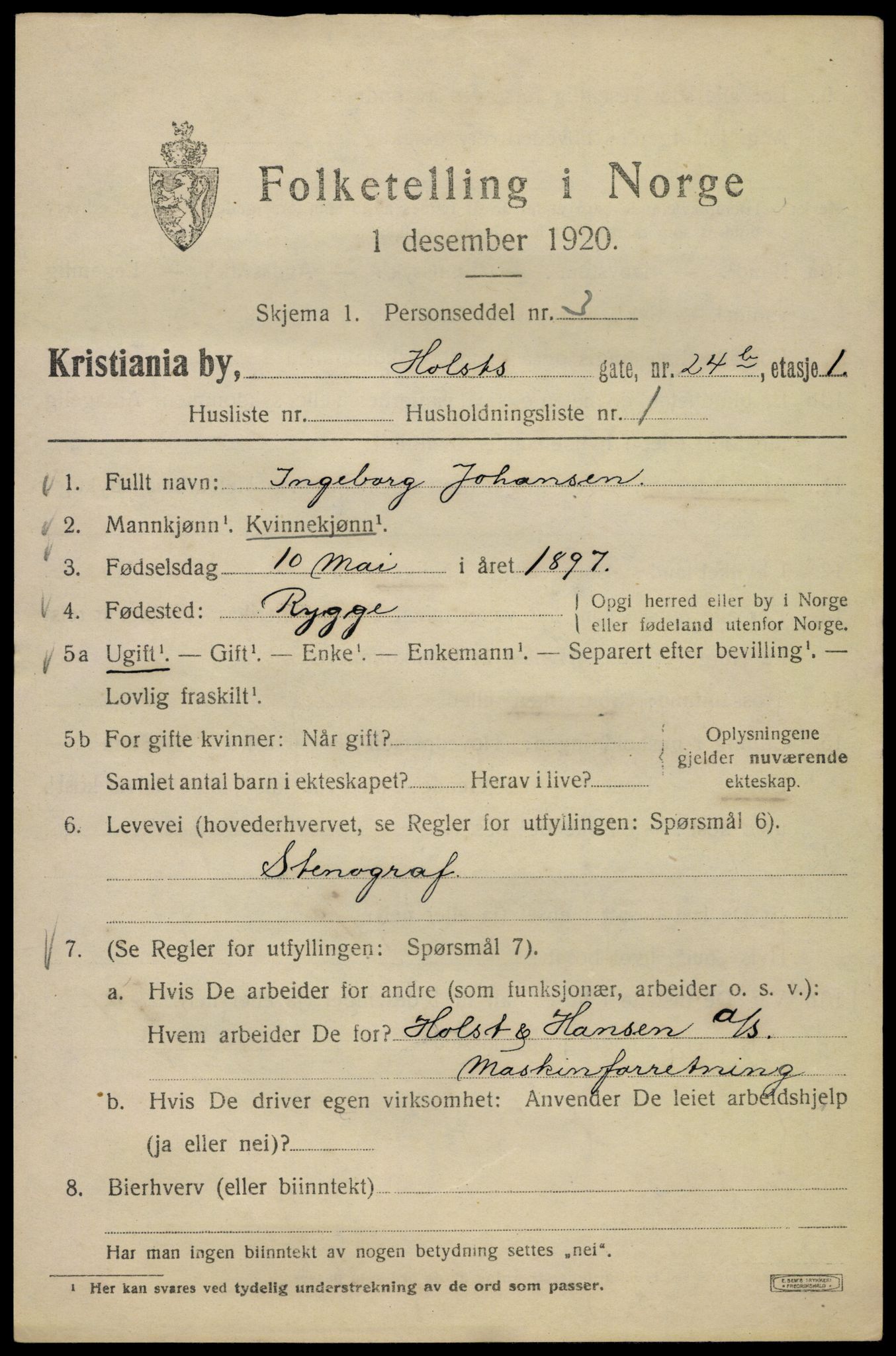 SAO, 1920 census for Kristiania, 1920, p. 298055