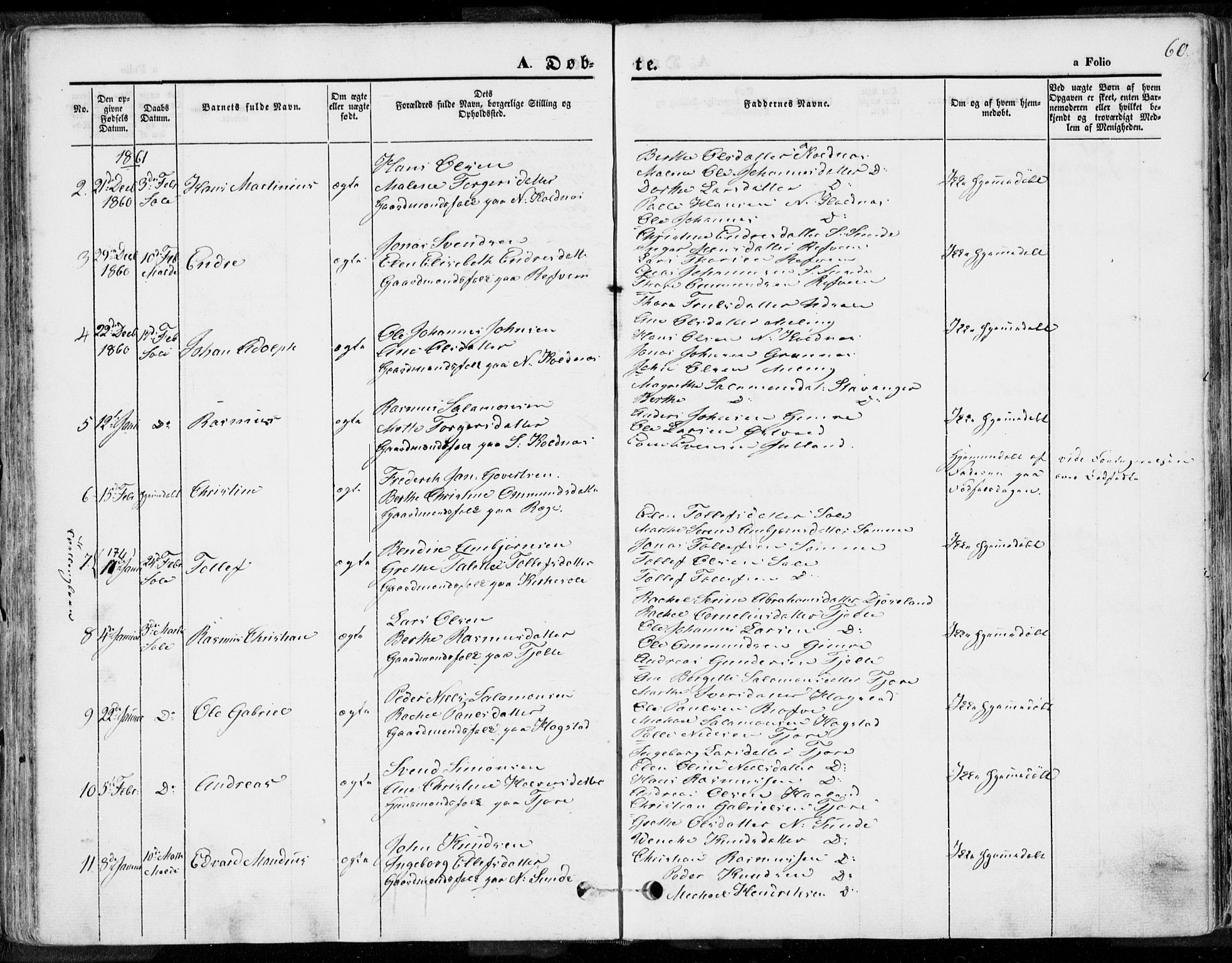 Håland sokneprestkontor, AV/SAST-A-101802/001/30BA/L0007: Parish register (official) no. A 7.1, 1854-1870, p. 60