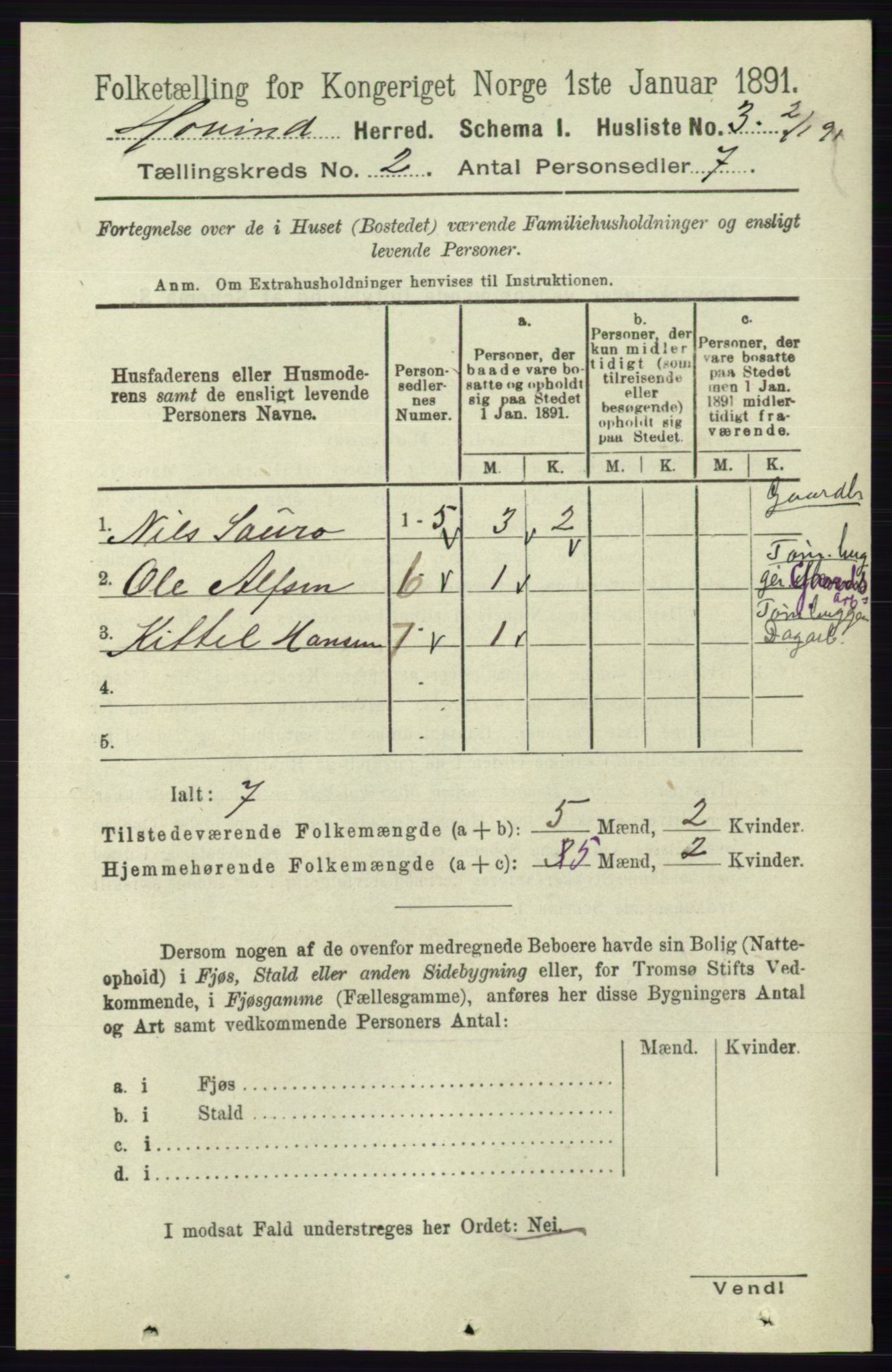 RA, 1891 census for 0825 Hovin, 1891, p. 461