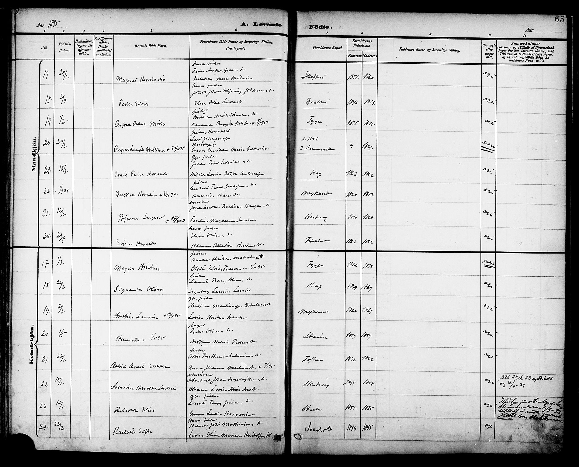 Ministerialprotokoller, klokkerbøker og fødselsregistre - Nordland, SAT/A-1459/882/L1179: Parish register (official) no. 882A01, 1886-1898, p. 65