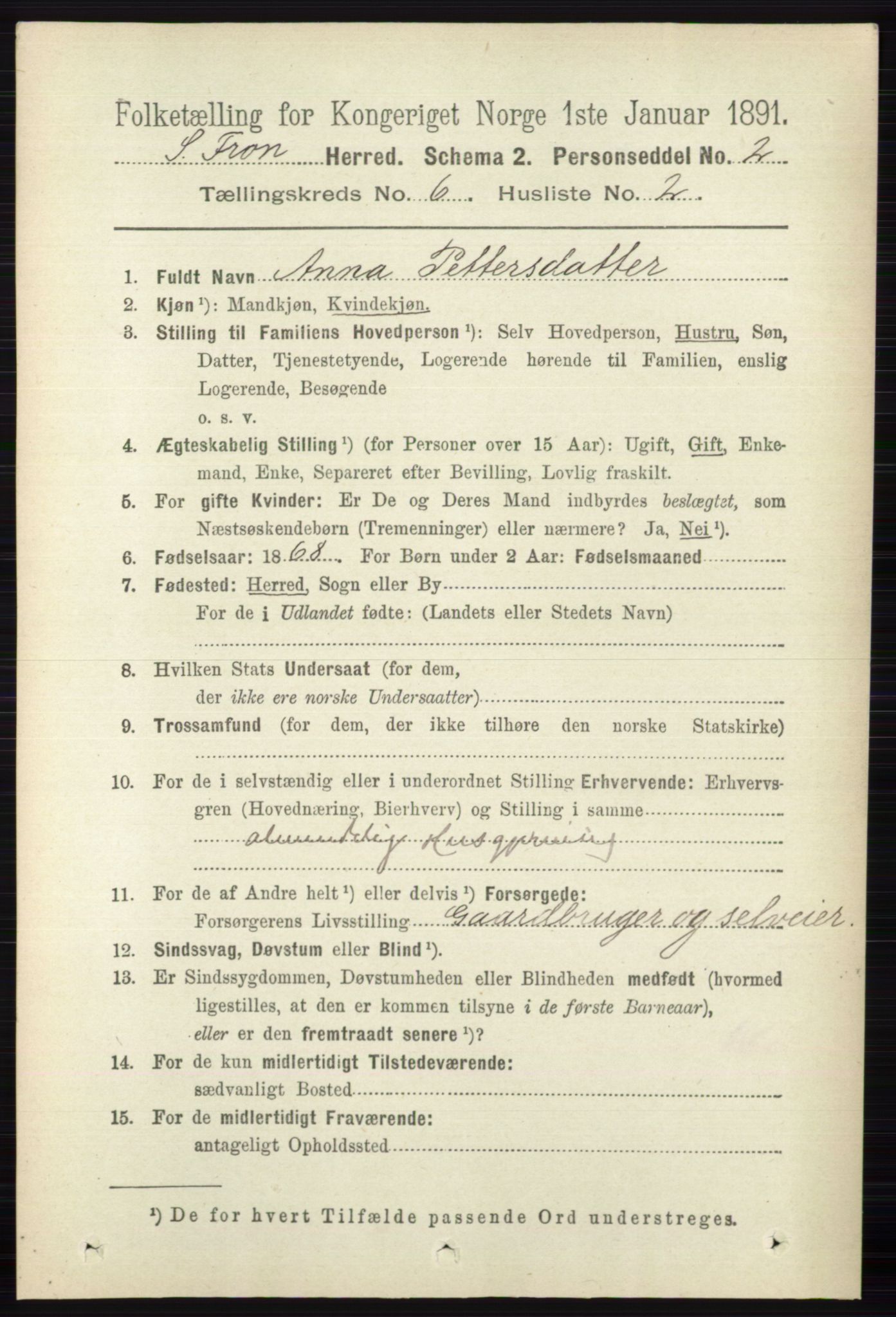 RA, 1891 census for 0519 Sør-Fron, 1891, p. 2584