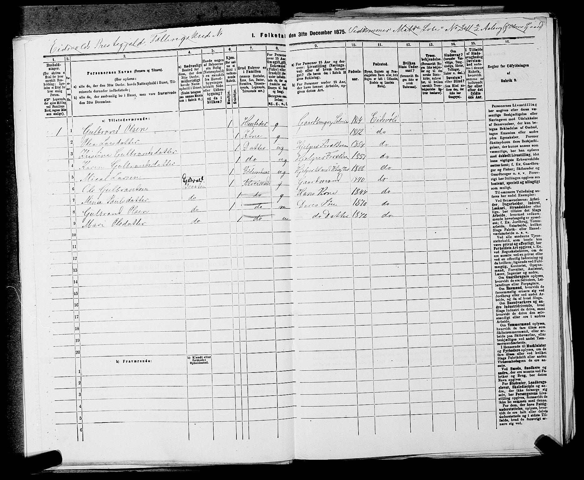 RA, 1875 census for 0237P Eidsvoll, 1875, p. 1510