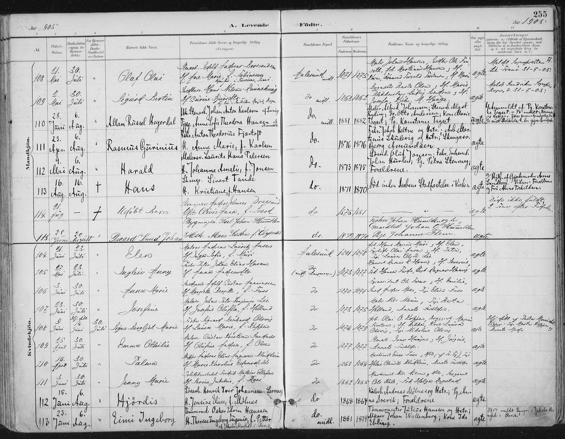 Ministerialprotokoller, klokkerbøker og fødselsregistre - Møre og Romsdal, AV/SAT-A-1454/529/L0456: Parish register (official) no. 529A06, 1894-1906, p. 255