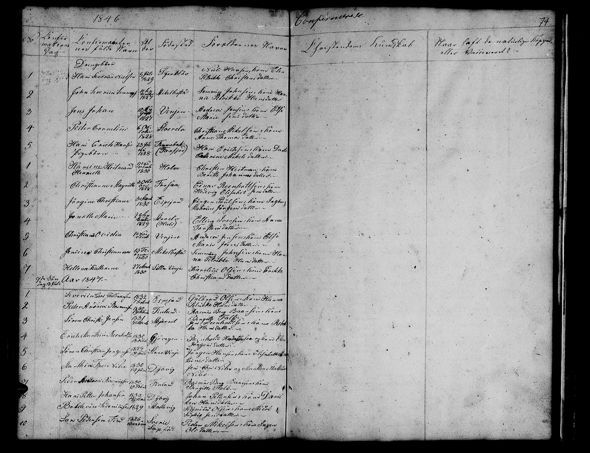 Tranøy sokneprestkontor, SATØ/S-1313/I/Ia/Iab/L0011klokker: Parish register (copy) no. 11, 1845-1859, p. 74