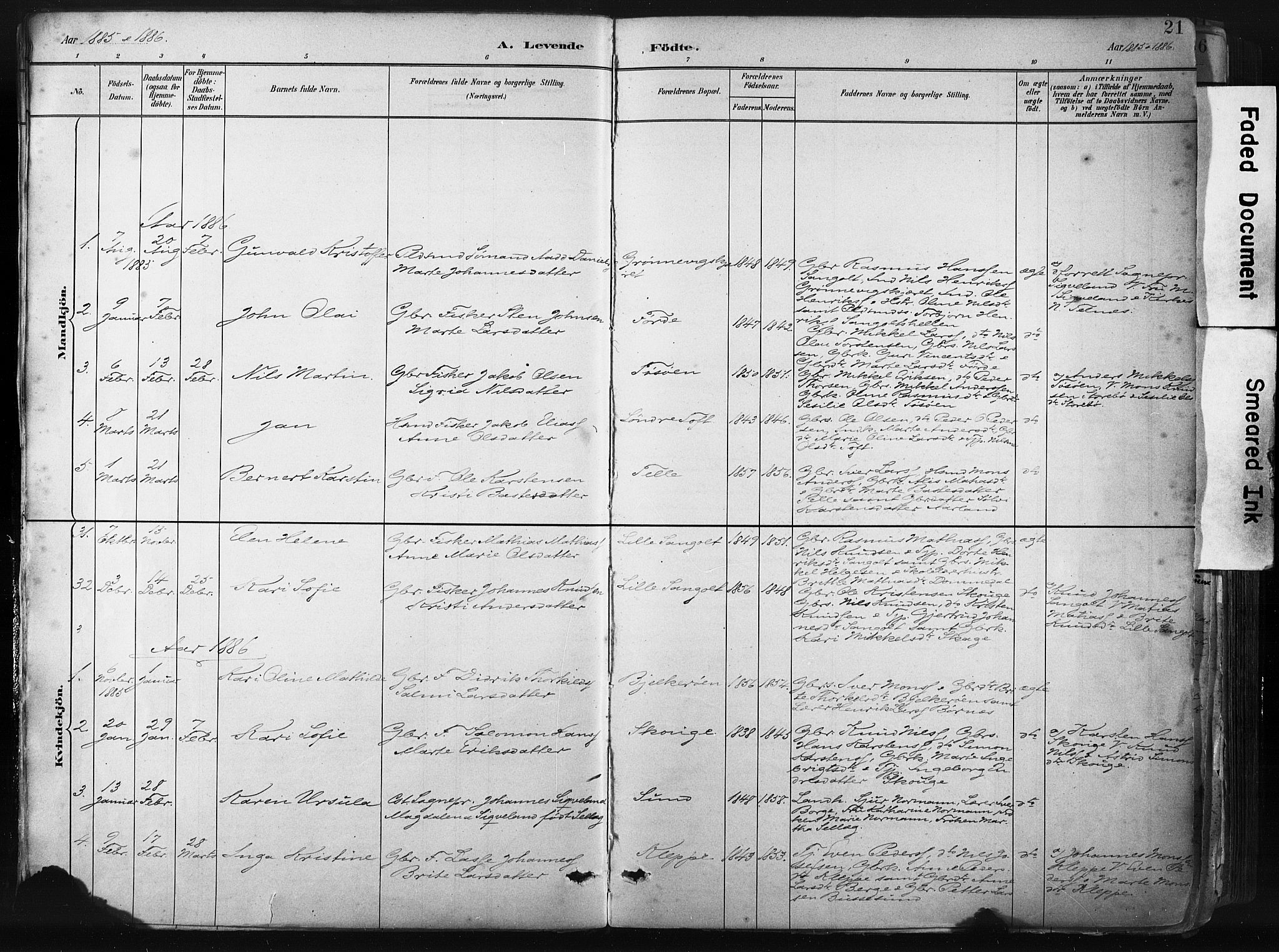 Sund sokneprestembete, SAB/A-99930: Parish register (official) no. B 1, 1882-1907, p. 21