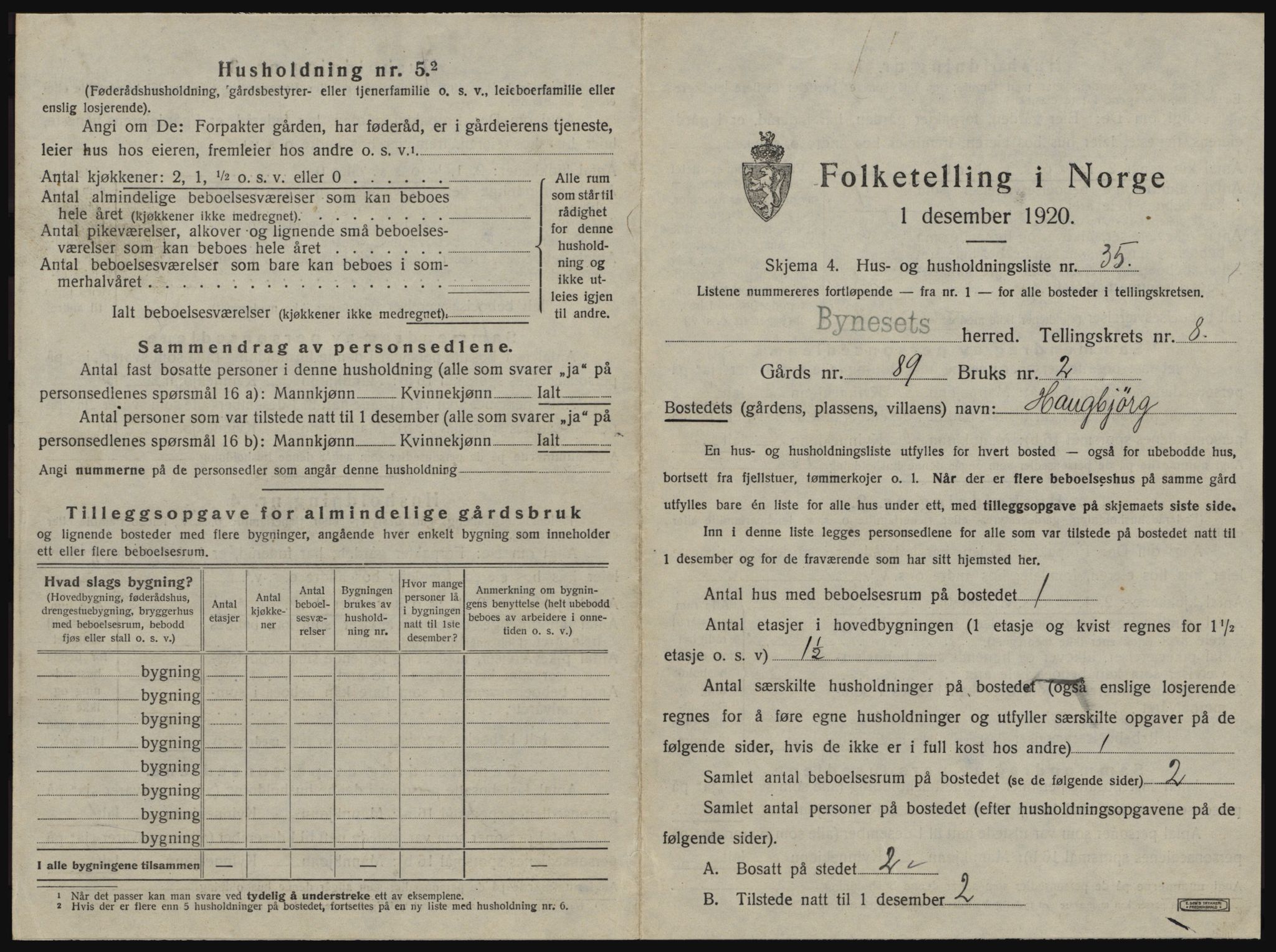 SAT, 1920 census for Byneset, 1920, p. 708