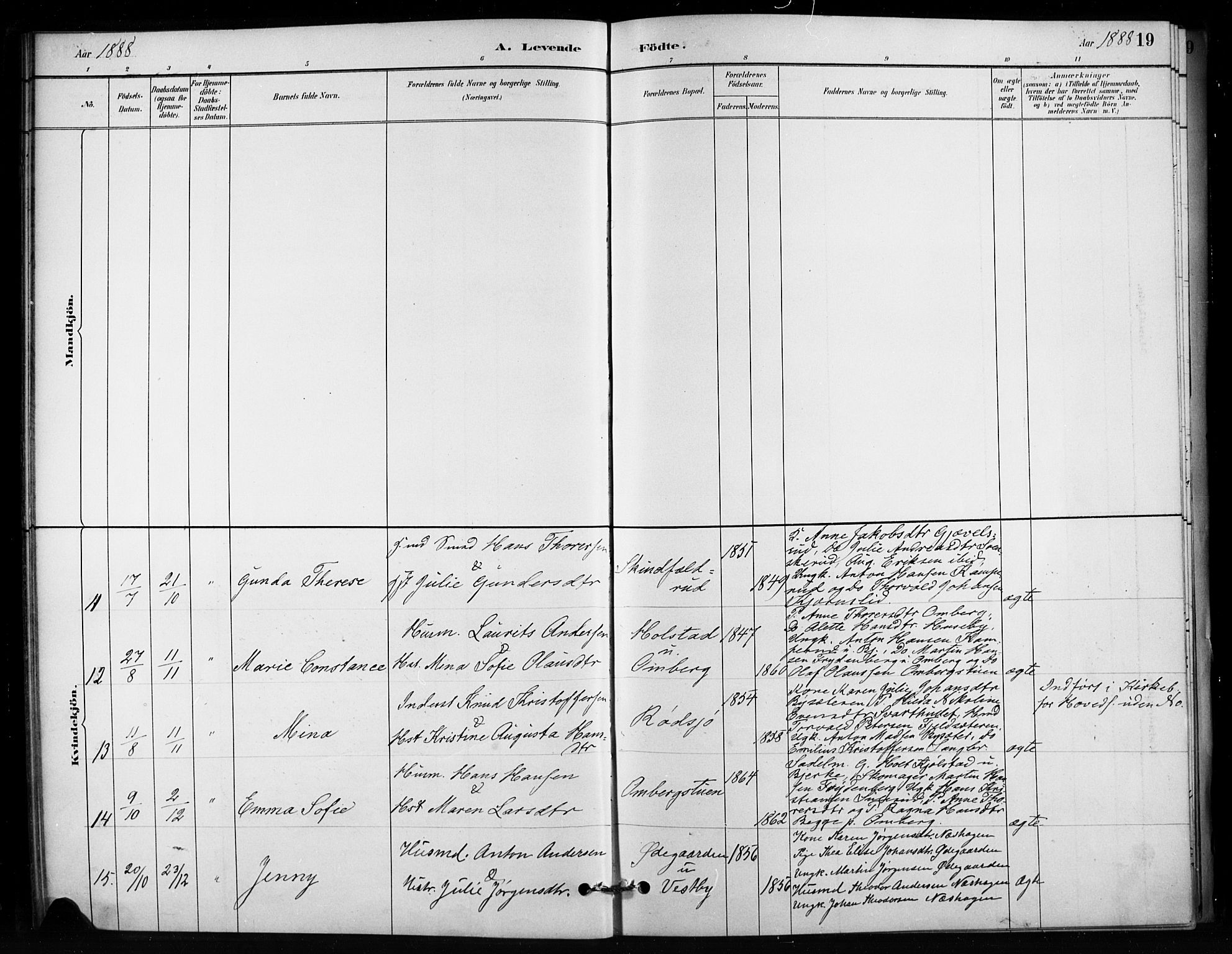 Enebakk prestekontor Kirkebøker, AV/SAO-A-10171c/F/Fb/L0001: Parish register (official) no. II 1, 1877-1902, p. 19