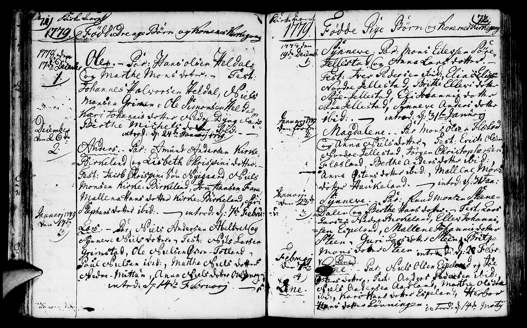Fana Sokneprestembete, SAB/A-75101/H/Haa/Haaa/L0005: Parish register (official) no. A 5, 1773-1799, p. 71-72