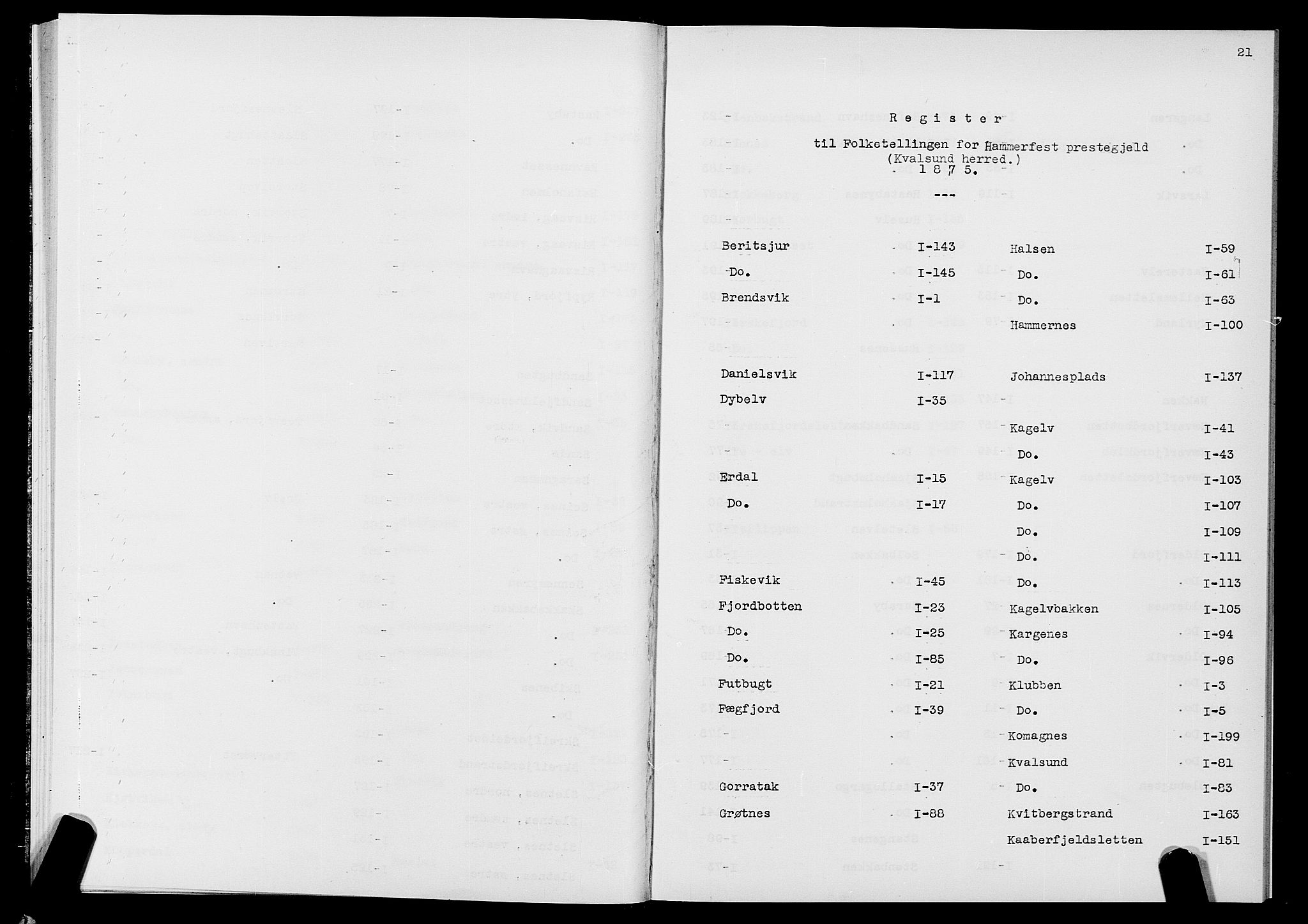 SATØ, 1875 census for 2016L Hammerfest/Hammerfest og Kvalsund, 1875, p. 21