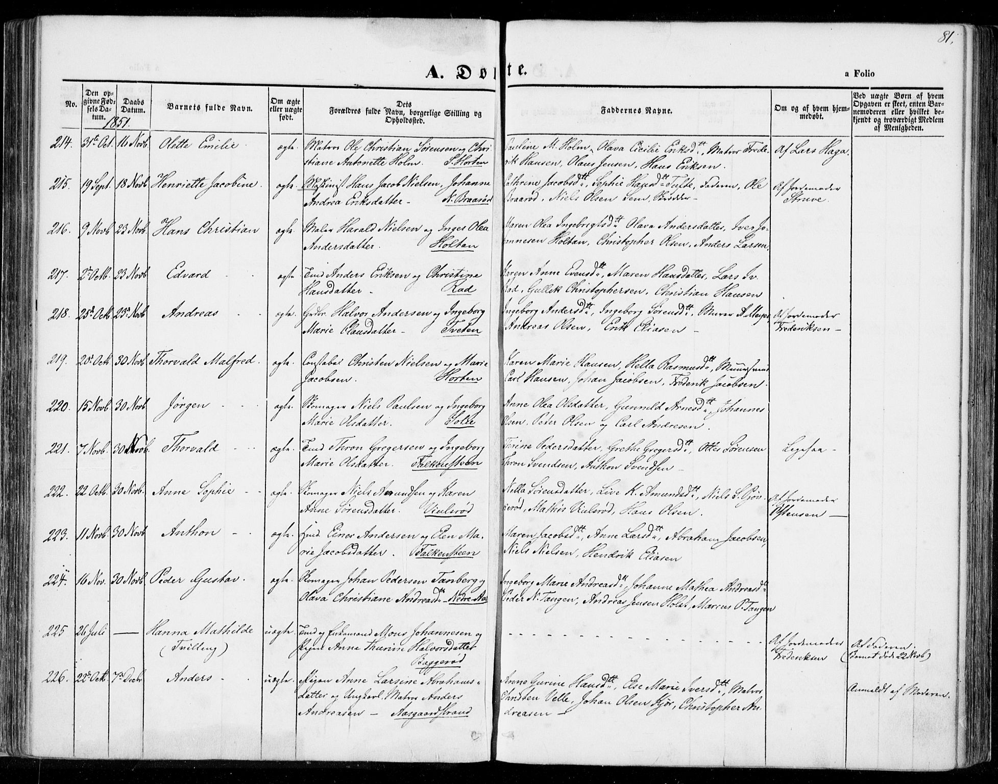 Borre kirkebøker, AV/SAKO-A-338/F/Fa/L0005: Parish register (official) no. I 5, 1845-1851, p. 81