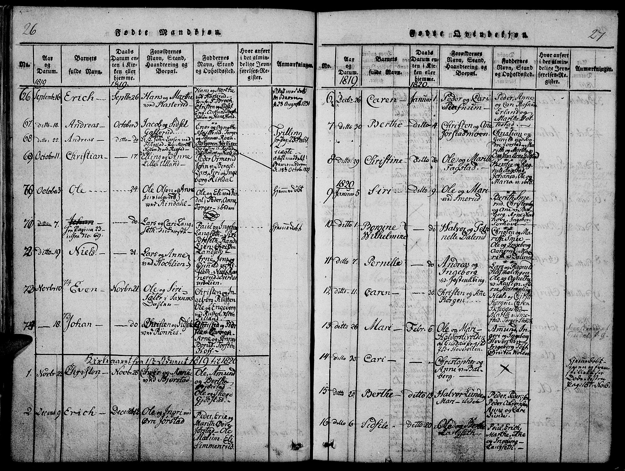 Fåberg prestekontor, SAH/PREST-086/H/Ha/Haa/L0003: Parish register (official) no. 3, 1818-1833, p. 26-27