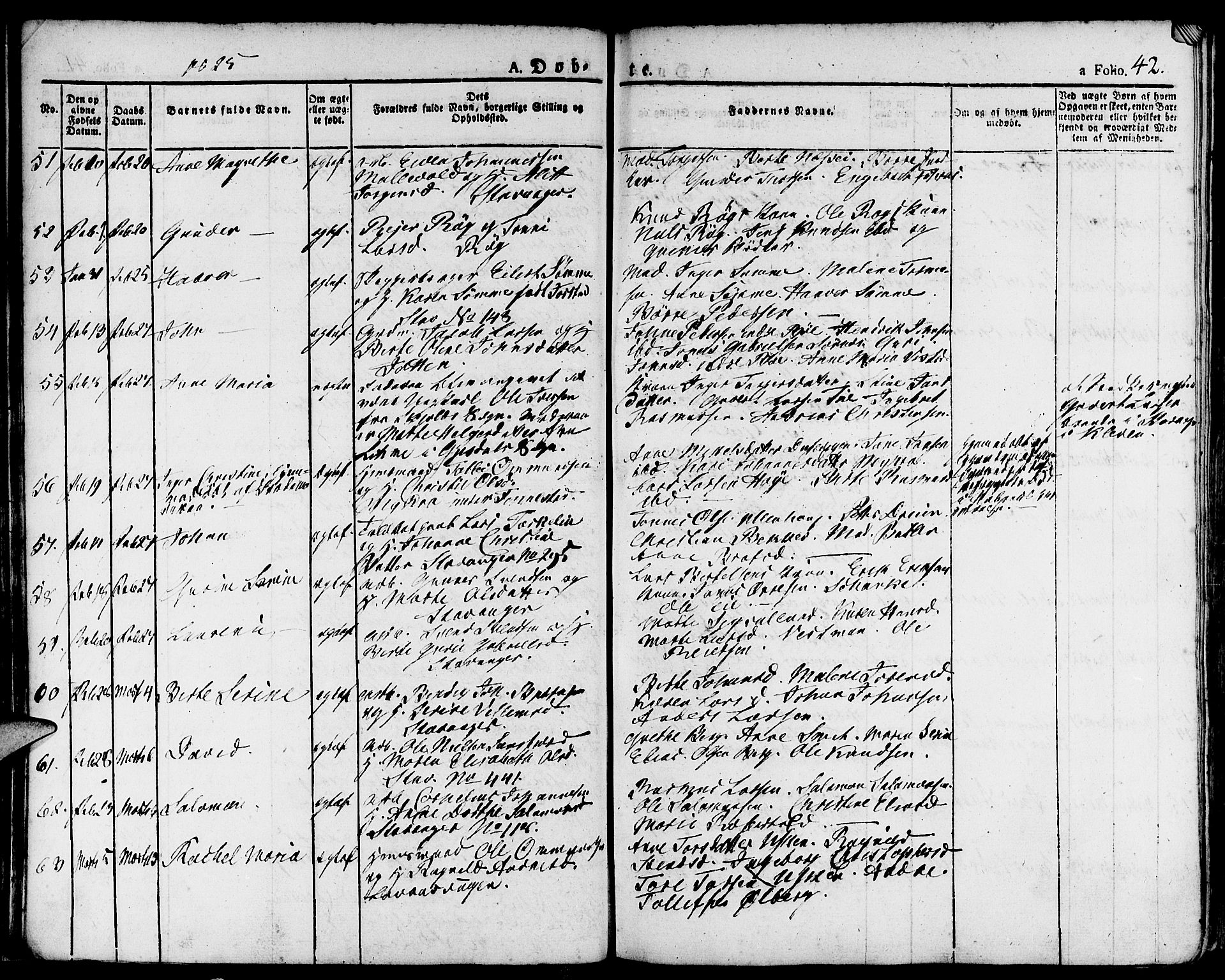 Domkirken sokneprestkontor, AV/SAST-A-101812/001/30/30BA/L0009: Parish register (official) no. A 9, 1821-1832, p. 42