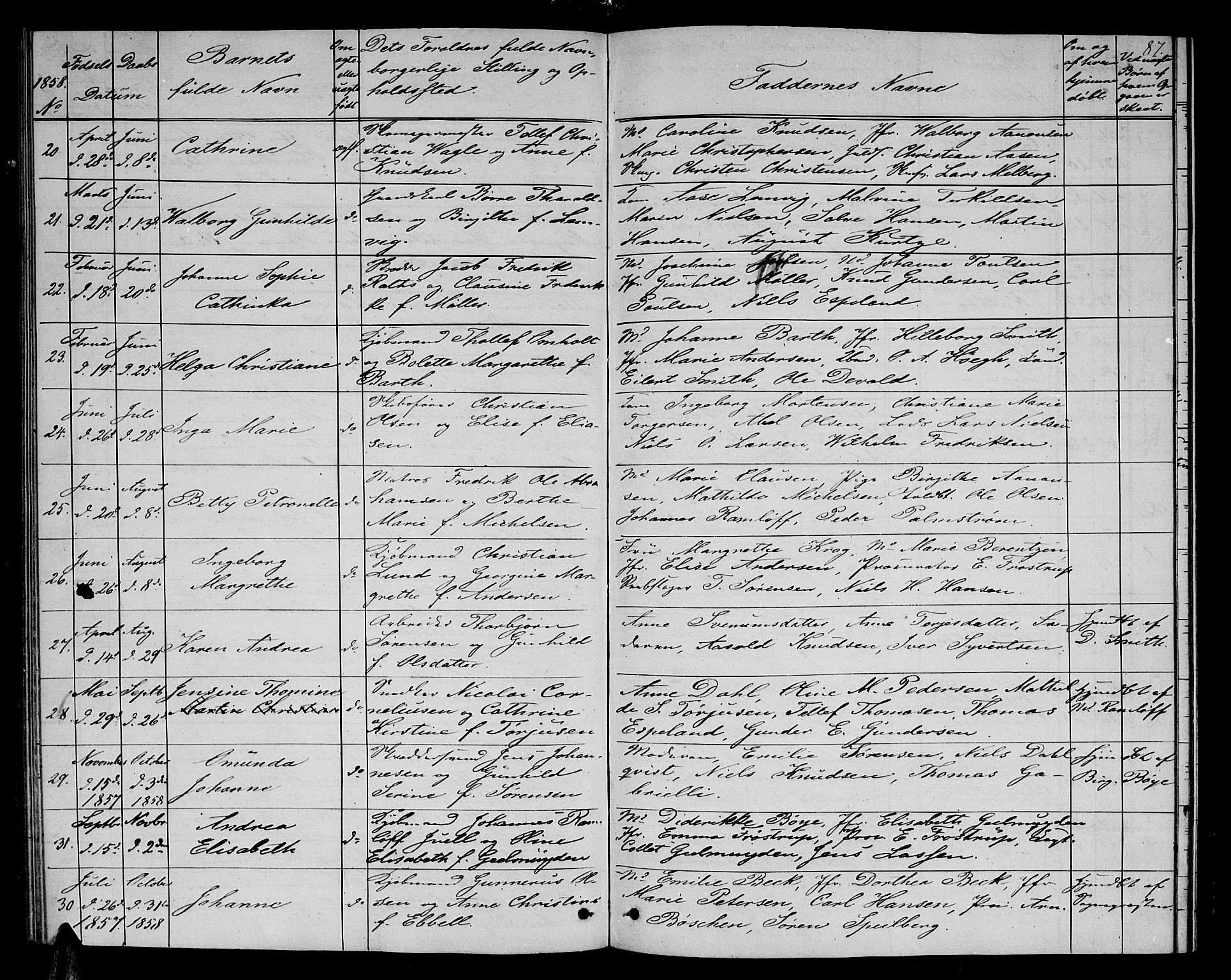Arendal sokneprestkontor, Trefoldighet, SAK/1111-0040/F/Fb/L0003: Parish register (copy) no. B 3, 1851-1860, p. 87