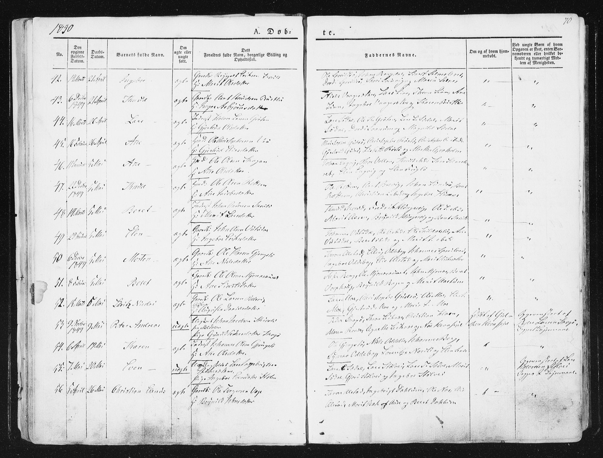 Ministerialprotokoller, klokkerbøker og fødselsregistre - Sør-Trøndelag, AV/SAT-A-1456/630/L0493: Parish register (official) no. 630A06, 1841-1851, p. 70