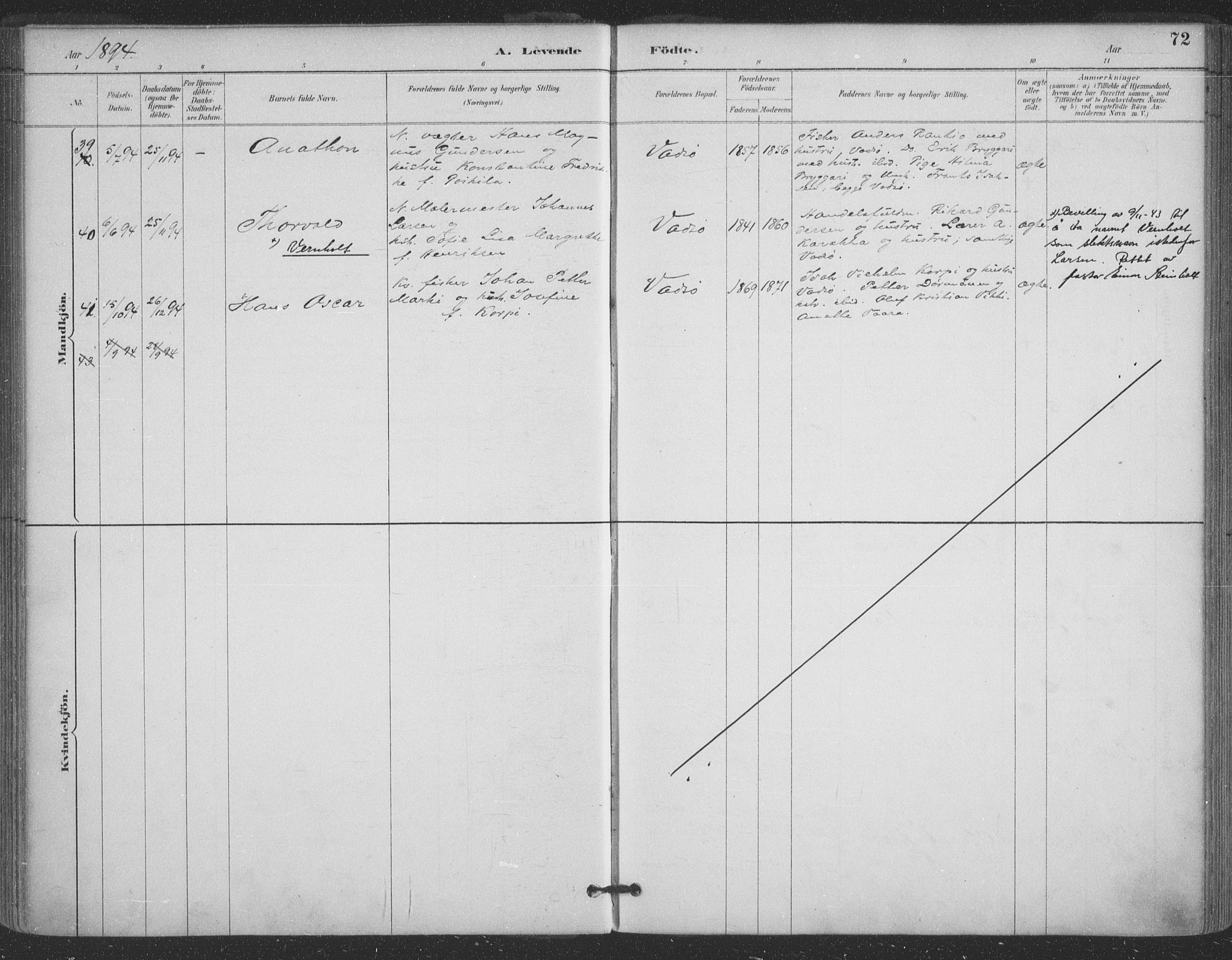 Vadsø sokneprestkontor, SATØ/S-1325/H/Ha/L0006kirke: Parish register (official) no. 6, 1885-1895, p. 72