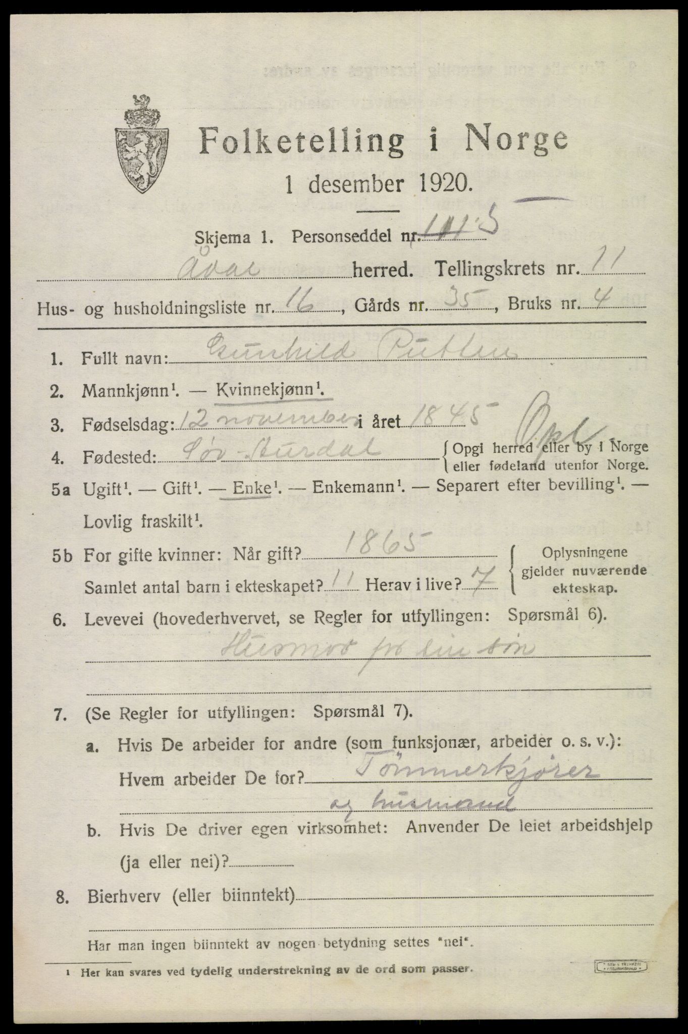 SAKO, 1920 census for Ådal, 1920, p. 6828