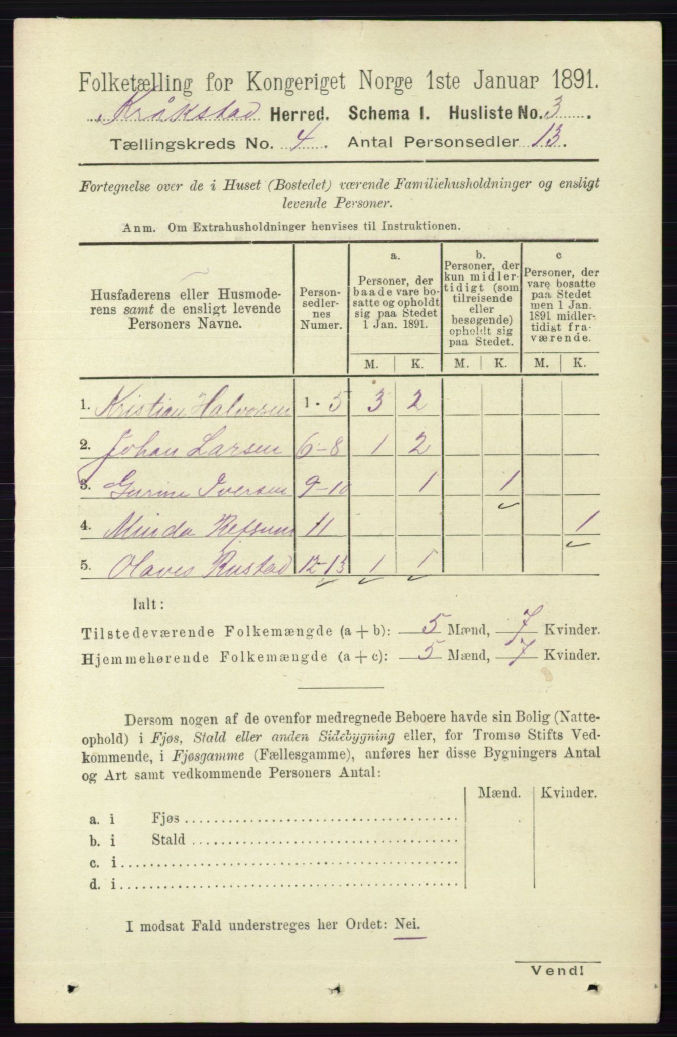 RA, 1891 census for 0212 Kråkstad, 1891, p. 1622