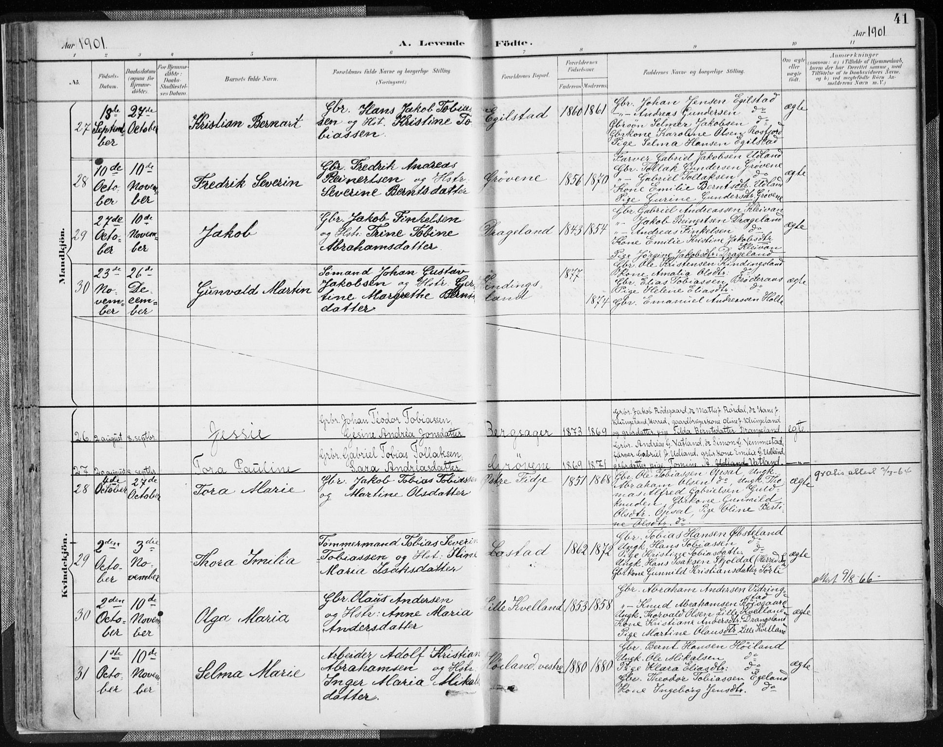 Lyngdal sokneprestkontor, AV/SAK-1111-0029/F/Fa/Fac/L0012: Parish register (official) no. A 12, 1894-1918, p. 41