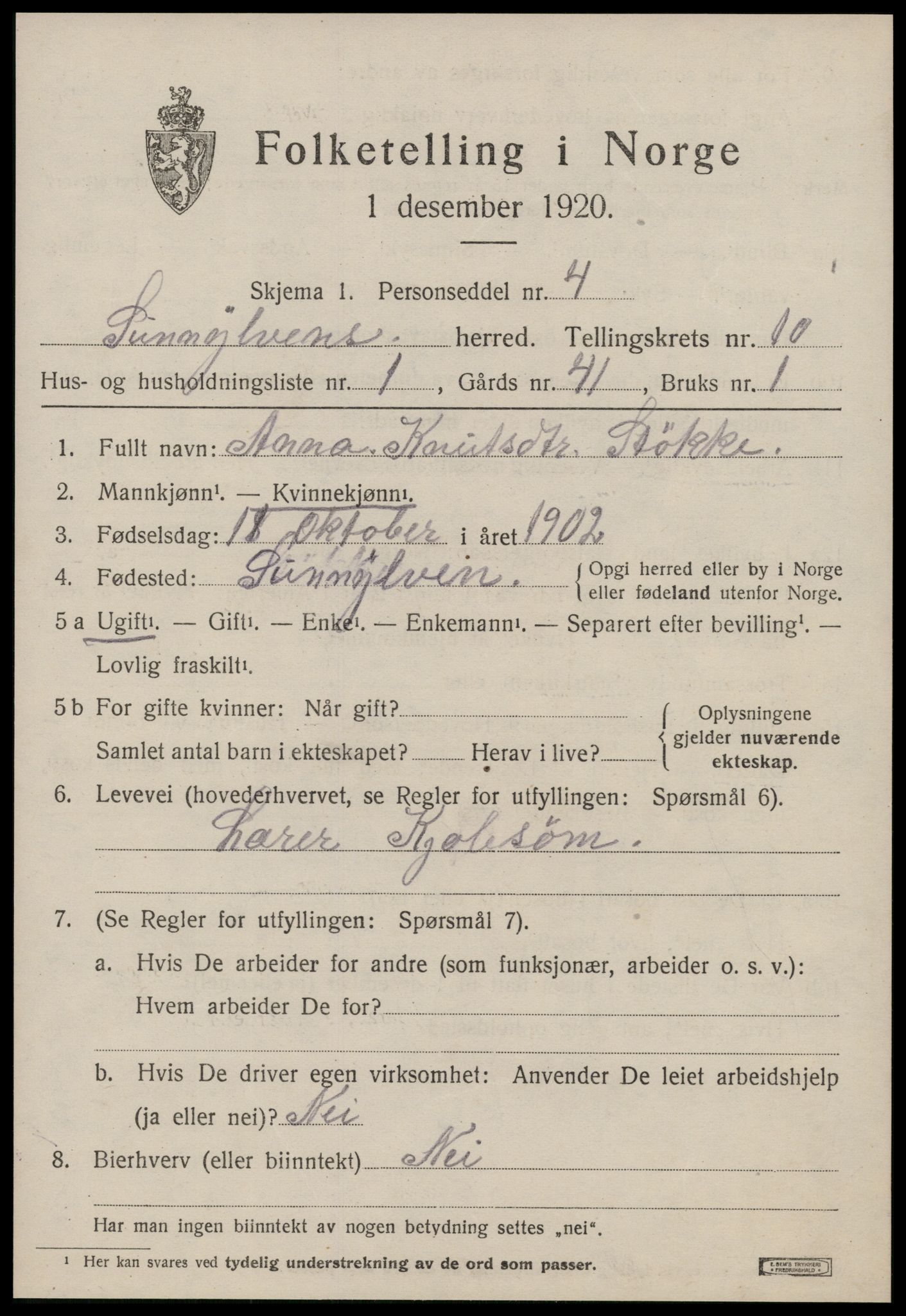 SAT, 1920 census for Sunnylven, 1920, p. 3028