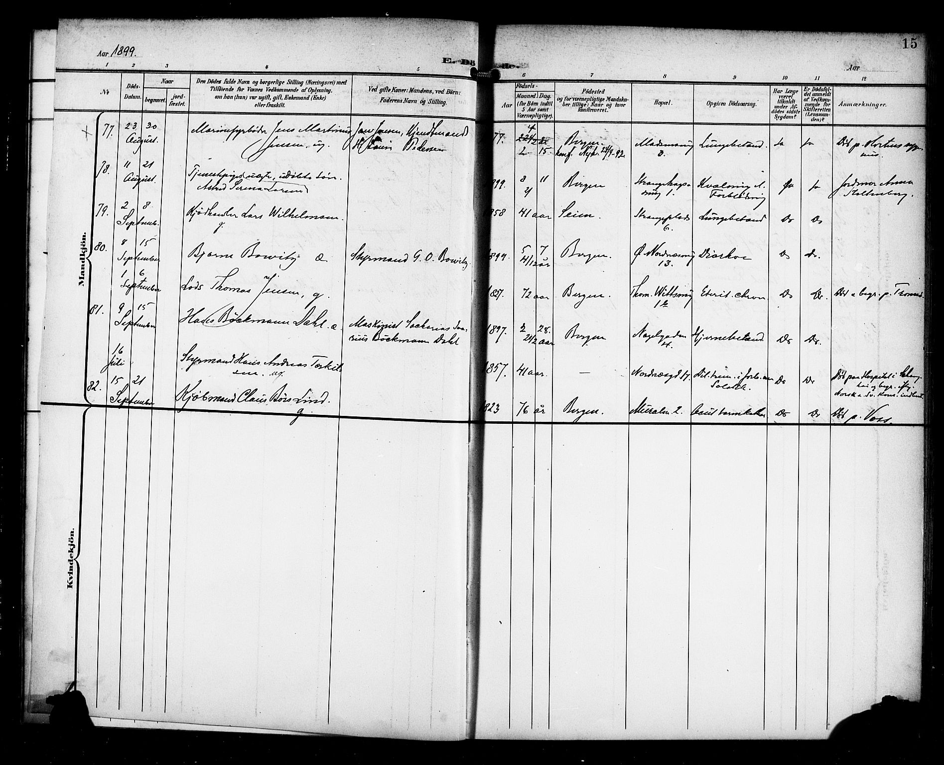 Nykirken Sokneprestembete, AV/SAB-A-77101/H/Haa/L0045: Parish register (official) no. E 5, 1899-1917, p. 15