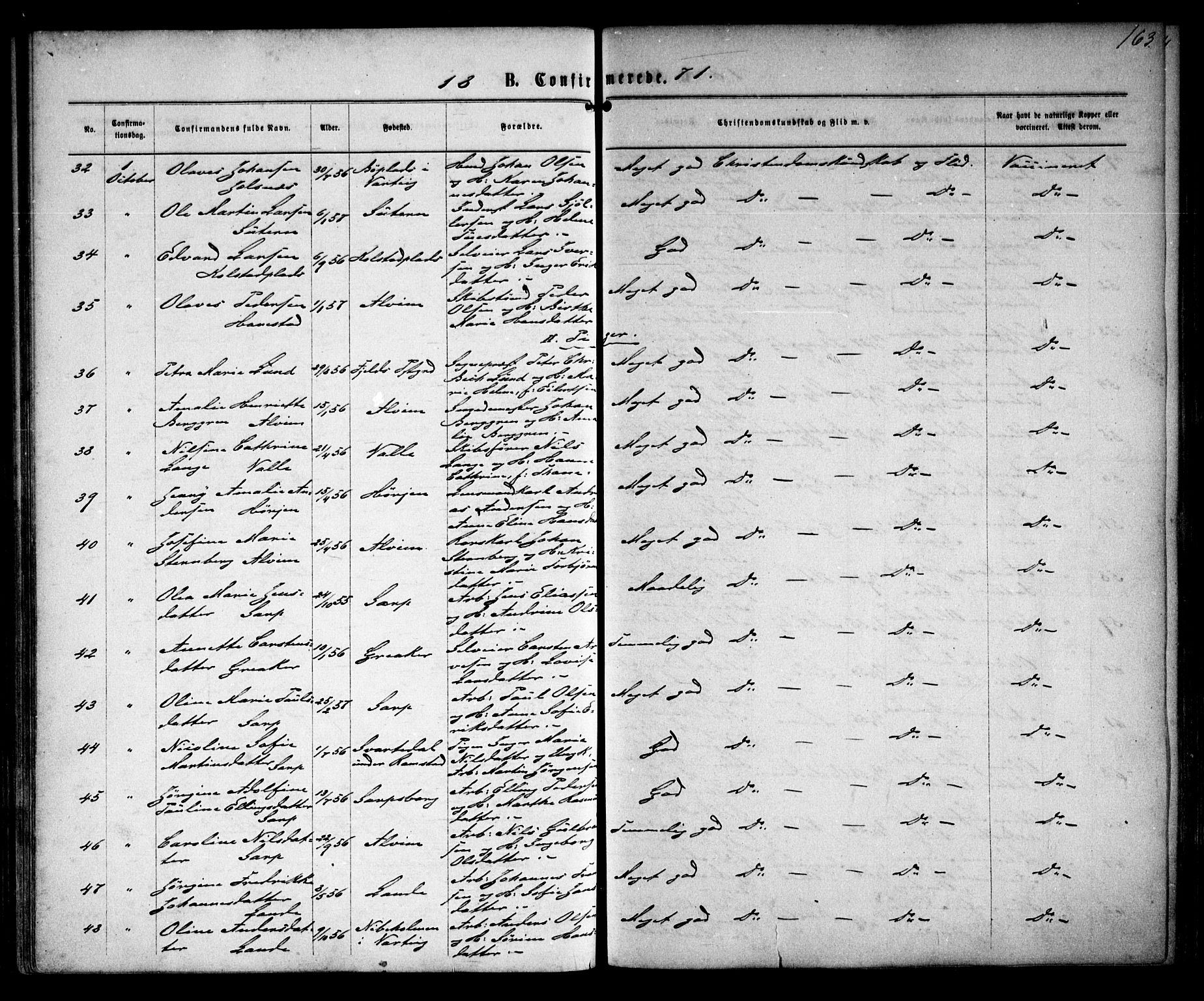 Tune prestekontor Kirkebøker, AV/SAO-A-2007/F/Fa/L0015: Parish register (official) no. 15, 1869-1873, p. 163