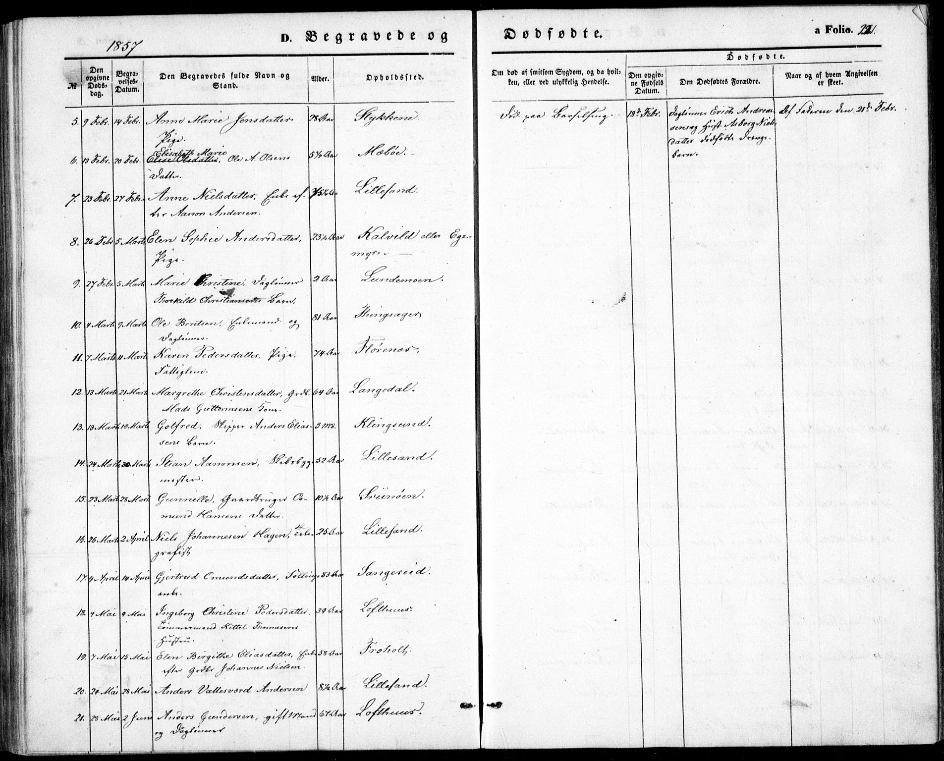 Vestre Moland sokneprestkontor, AV/SAK-1111-0046/F/Fb/Fbb/L0003: Parish register (copy) no. B 3, 1851-1861, p. 221