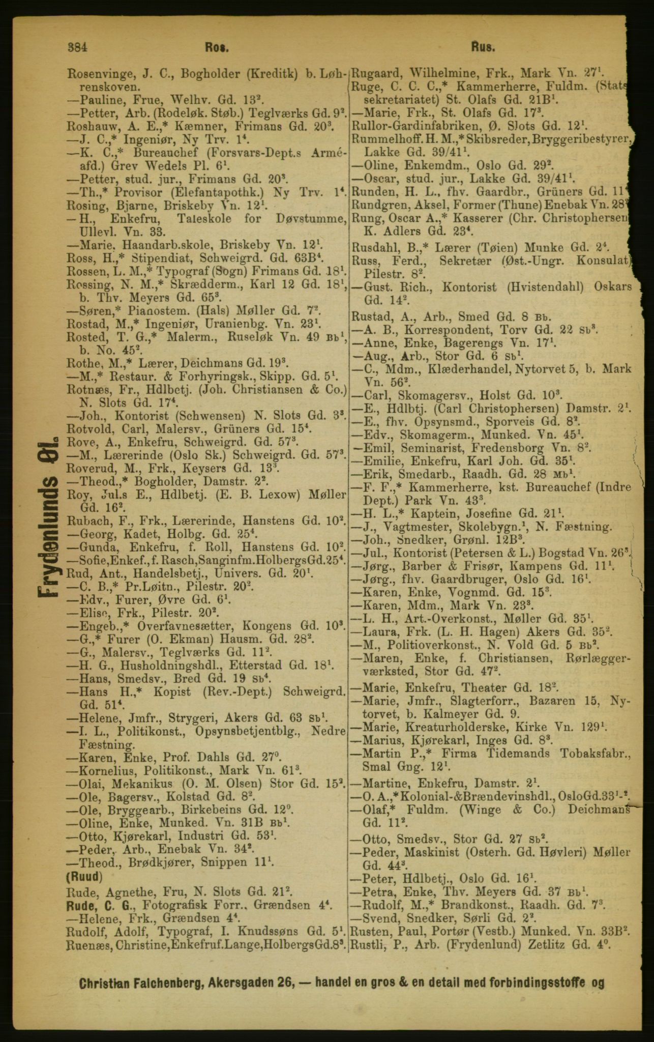 Kristiania/Oslo adressebok, PUBL/-, 1889, p. 384