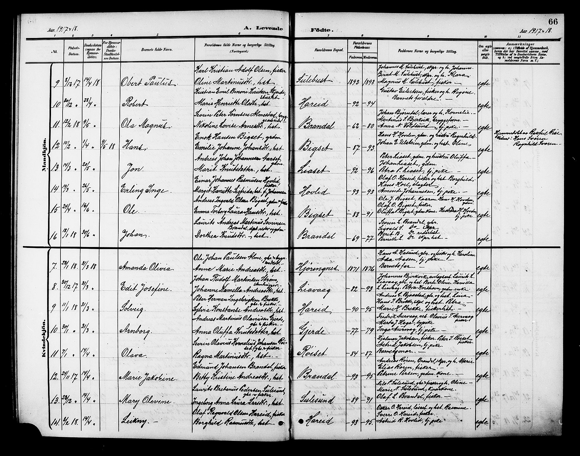 Ministerialprotokoller, klokkerbøker og fødselsregistre - Møre og Romsdal, AV/SAT-A-1454/510/L0126: Parish register (copy) no. 510C03, 1900-1922, p. 66