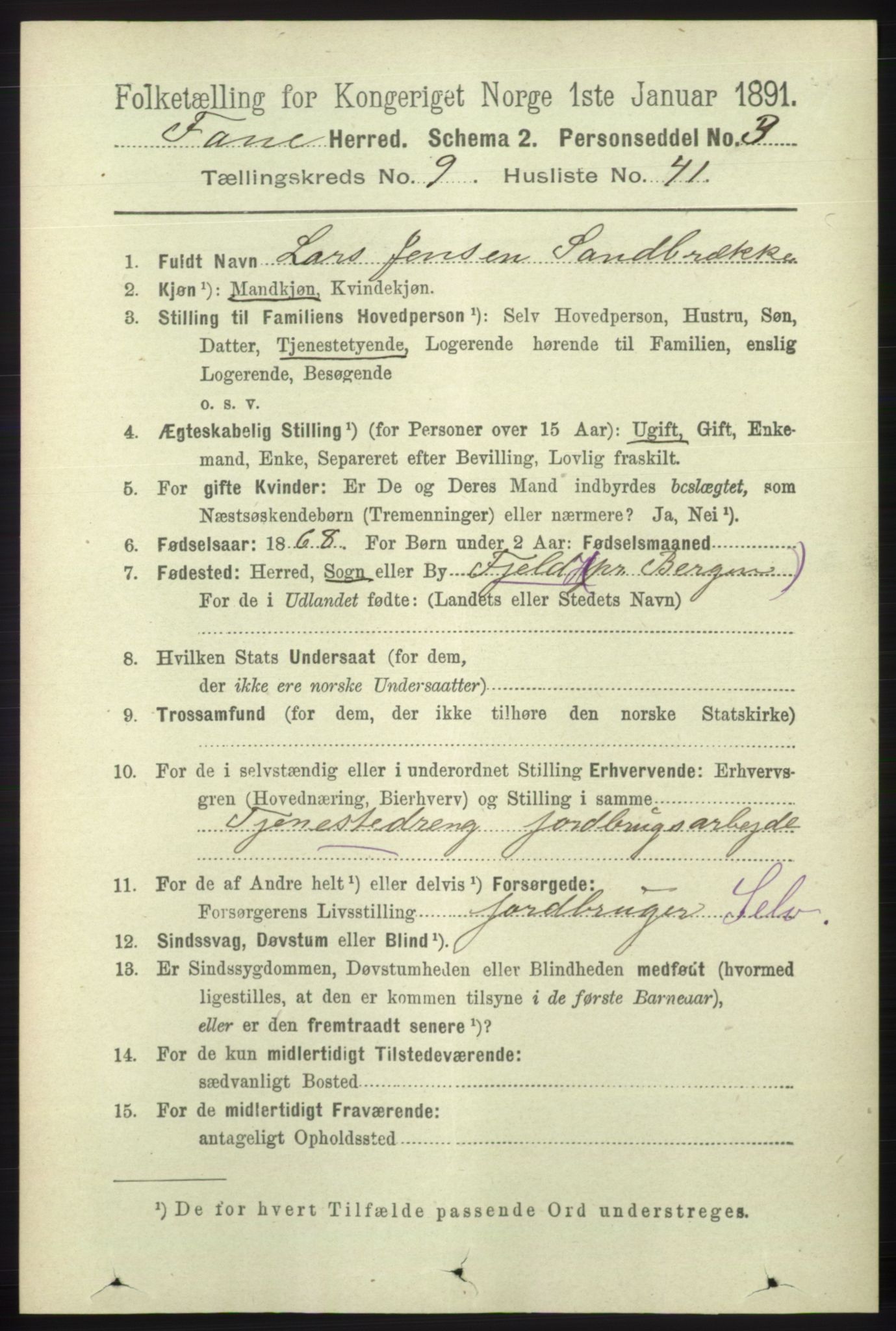 RA, 1891 census for 1249 Fana, 1891, p. 5105