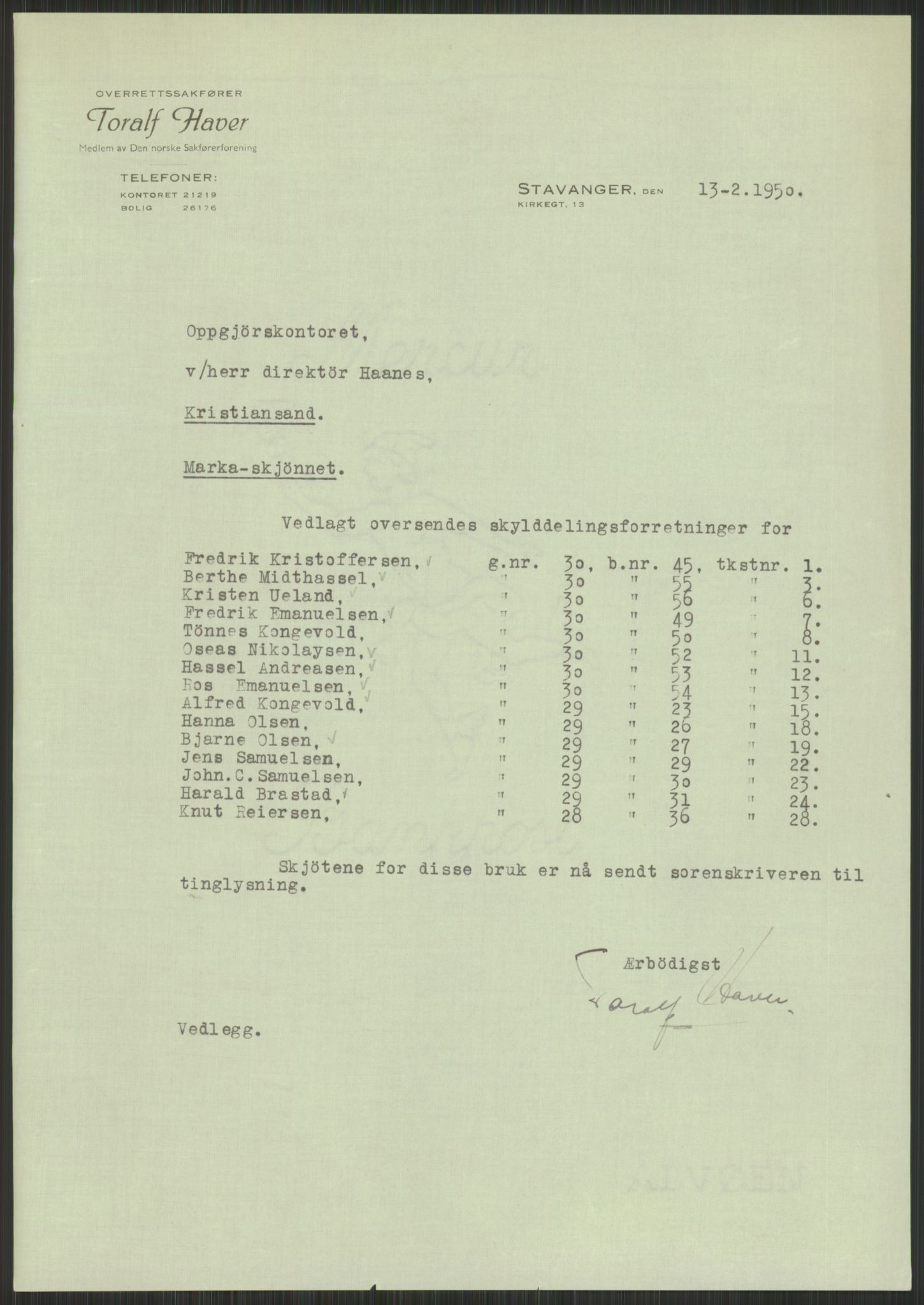 Forsvarsdepartementet, 10. kontor / Oppgjørskontoret, AV/RA-RAFA-1225/D/Db/L0182: Lista oppgjørskontor, 1942-1950, p. 35