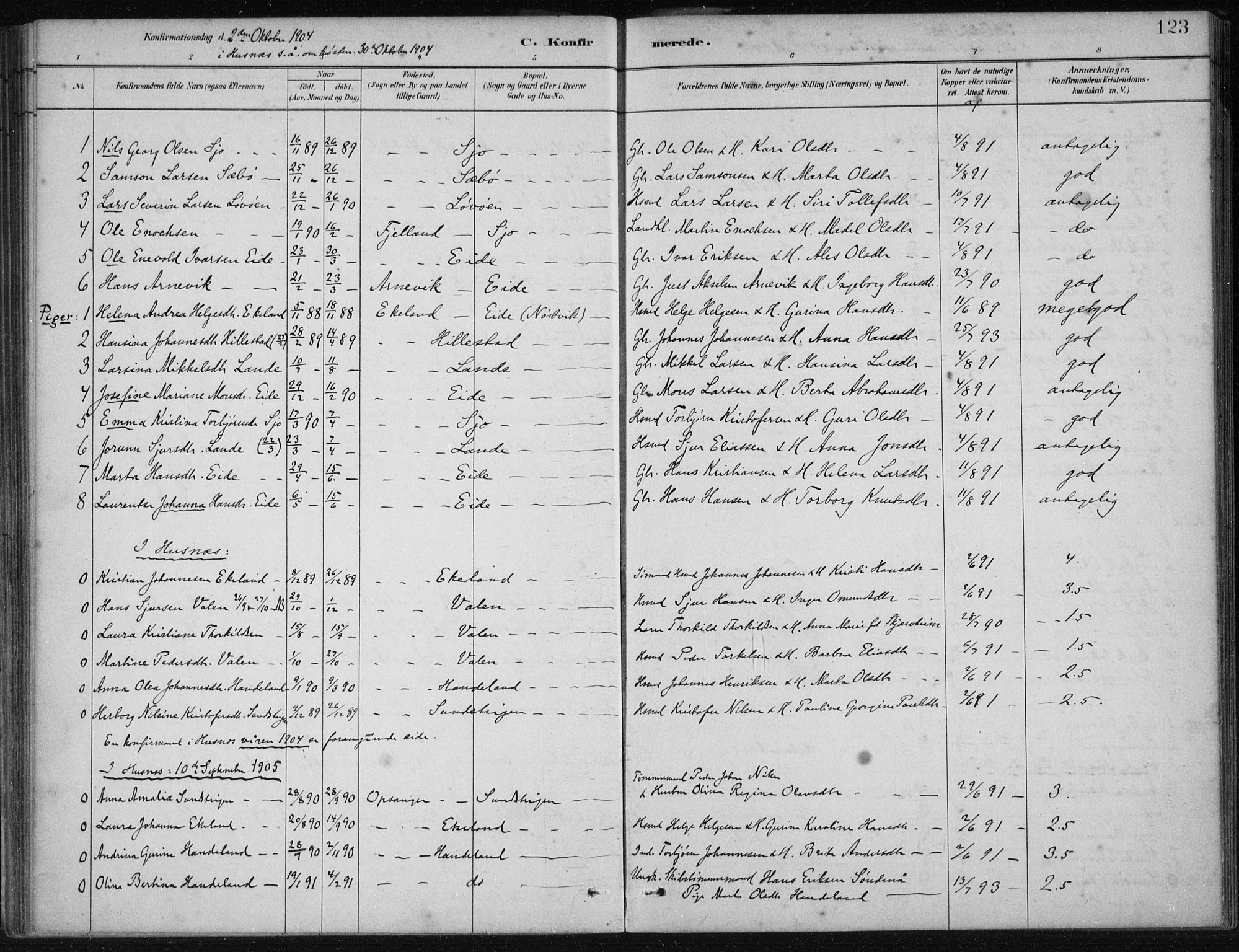 Fjelberg sokneprestembete, SAB/A-75201/H/Haa: Parish register (official) no. C  1, 1879-1918, p. 123