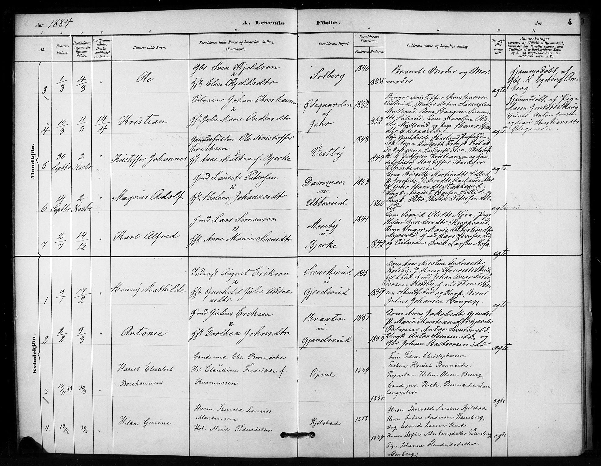 Enebakk prestekontor Kirkebøker, AV/SAO-A-10171c/F/Fb/L0001: Parish register (official) no. II 1, 1877-1902, p. 4