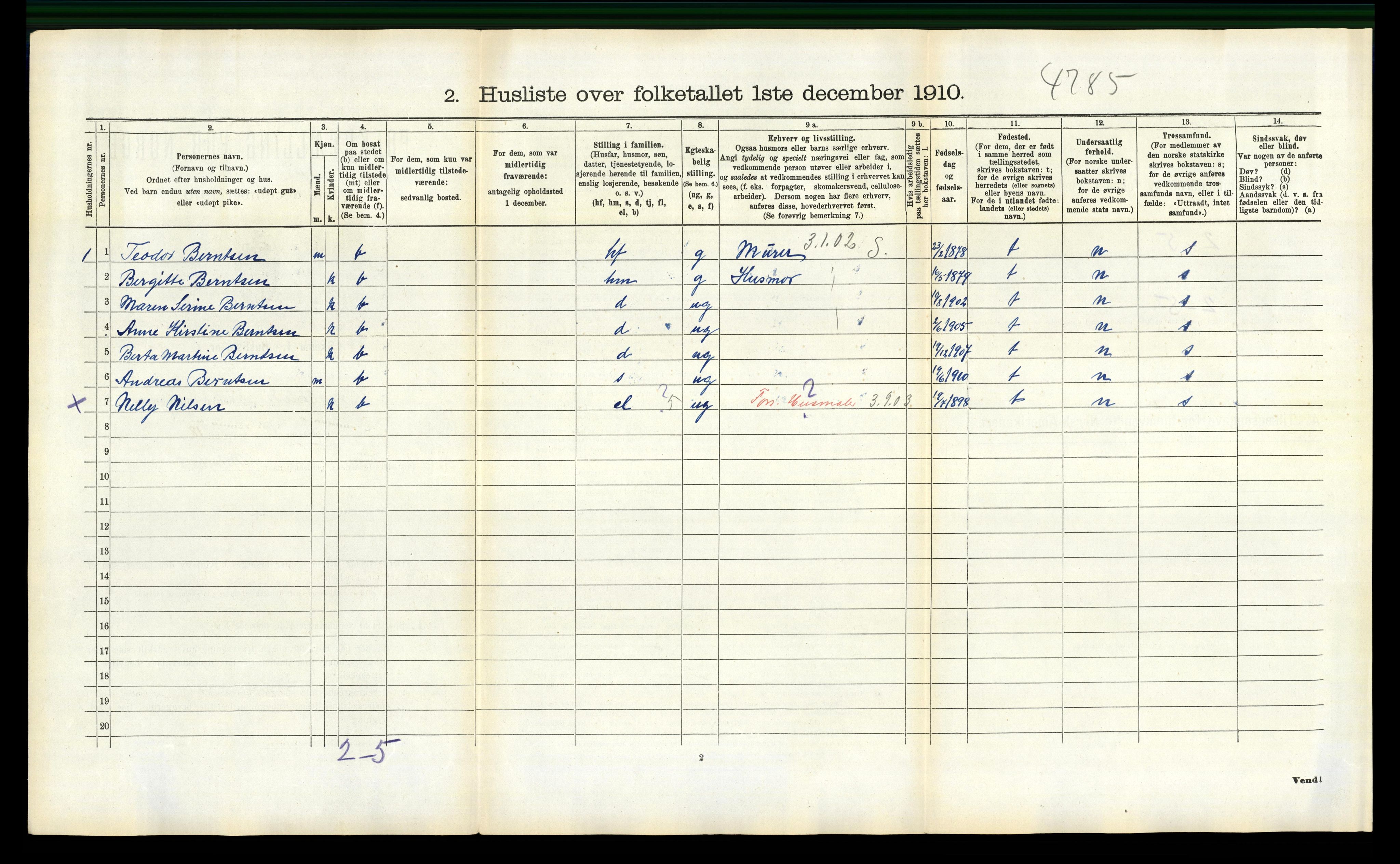 RA, 1910 census for Froland, 1910, p. 253