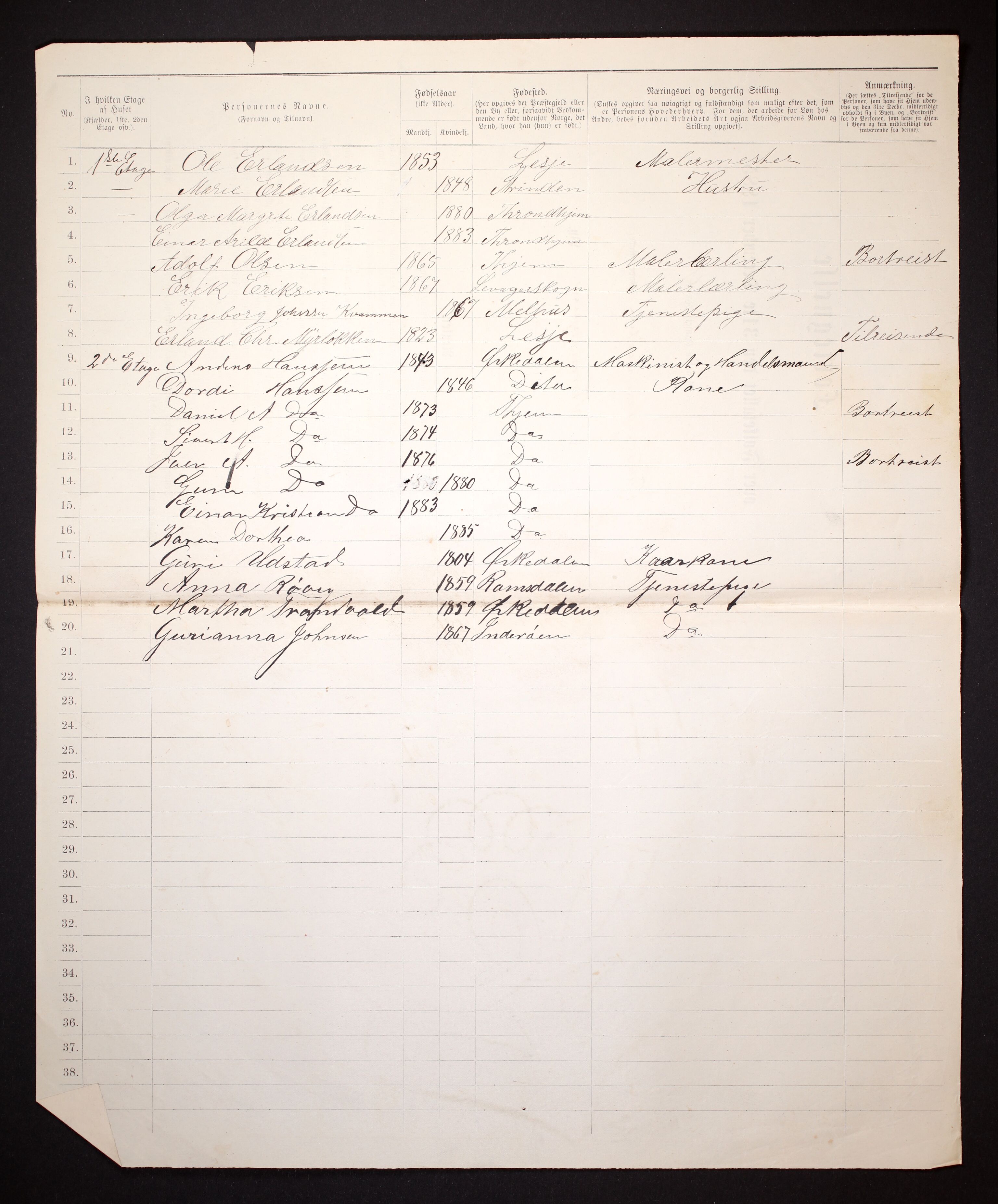 SAT, 1885 census for 1601 Trondheim, 1885, p. 1768