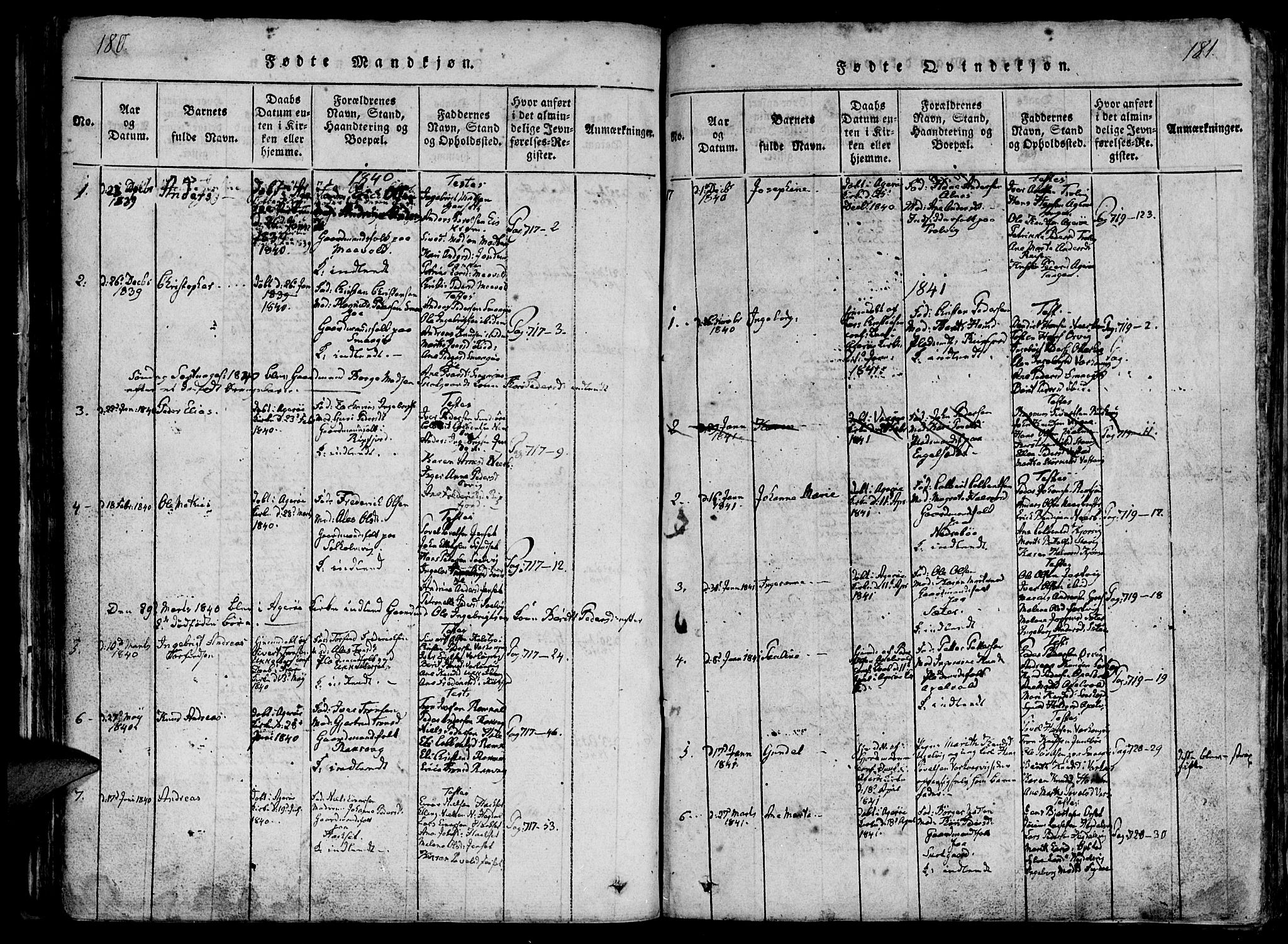 Ministerialprotokoller, klokkerbøker og fødselsregistre - Møre og Romsdal, SAT/A-1454/560/L0718: Parish register (official) no. 560A02, 1817-1844, p. 180-181