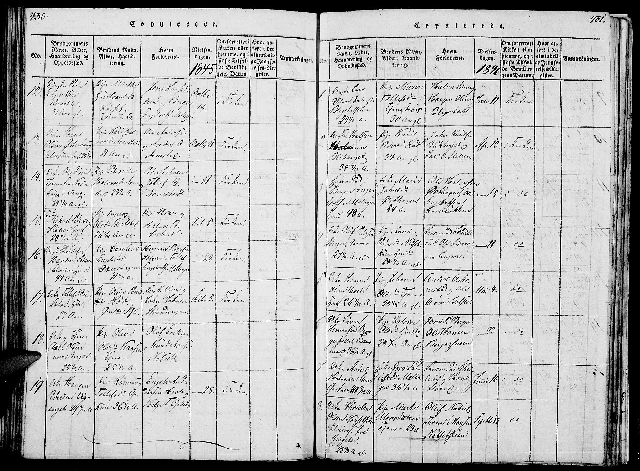 Åmot prestekontor, Hedmark, SAH/PREST-056/H/Ha/Hab/L0001: Parish register (copy) no. 1, 1815-1847, p. 430-431
