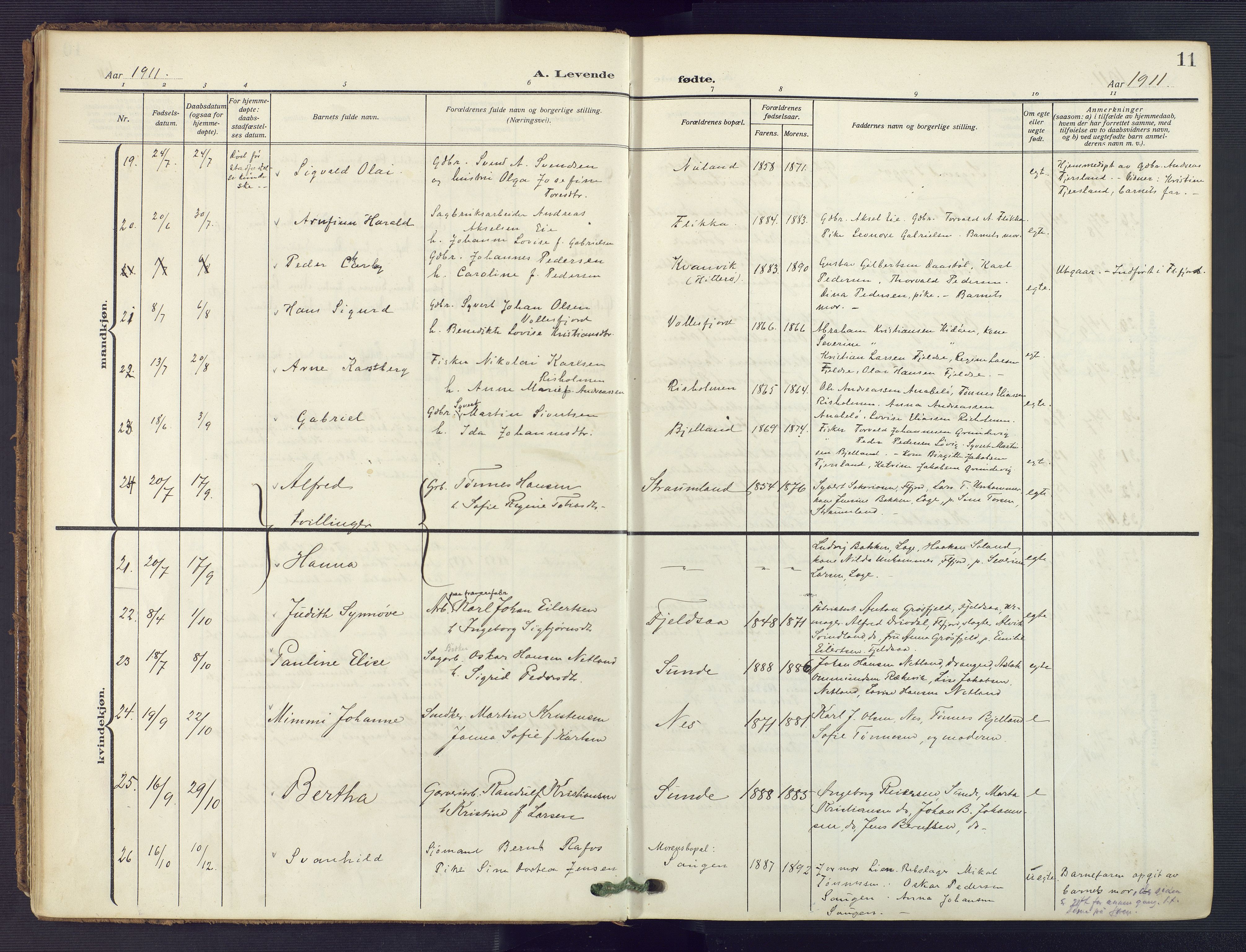 Flekkefjord sokneprestkontor, AV/SAK-1111-0012/F/Fa/Fac/L0010: Parish register (official) no. A 10, 1910-1927, p. 11