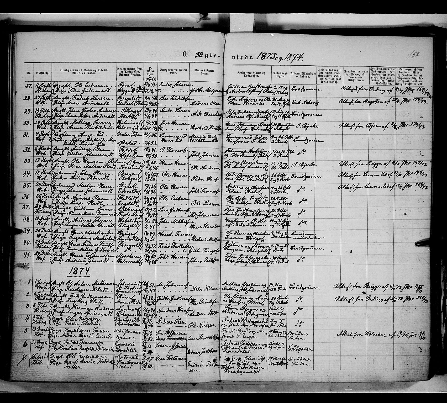 Søndre Land prestekontor, SAH/PREST-122/K/L0001: Parish register (official) no. 1, 1860-1877, p. 158