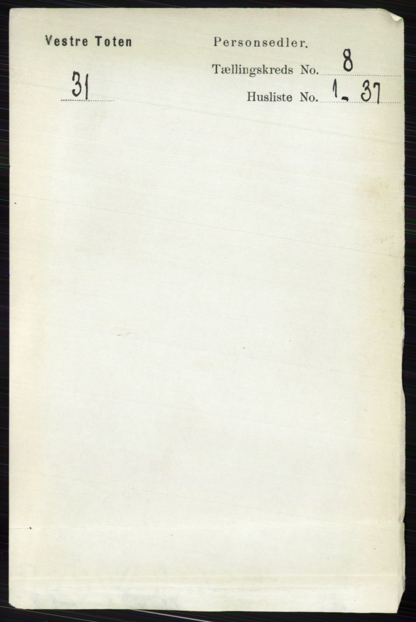 RA, 1891 census for 0529 Vestre Toten, 1891, p. 5001