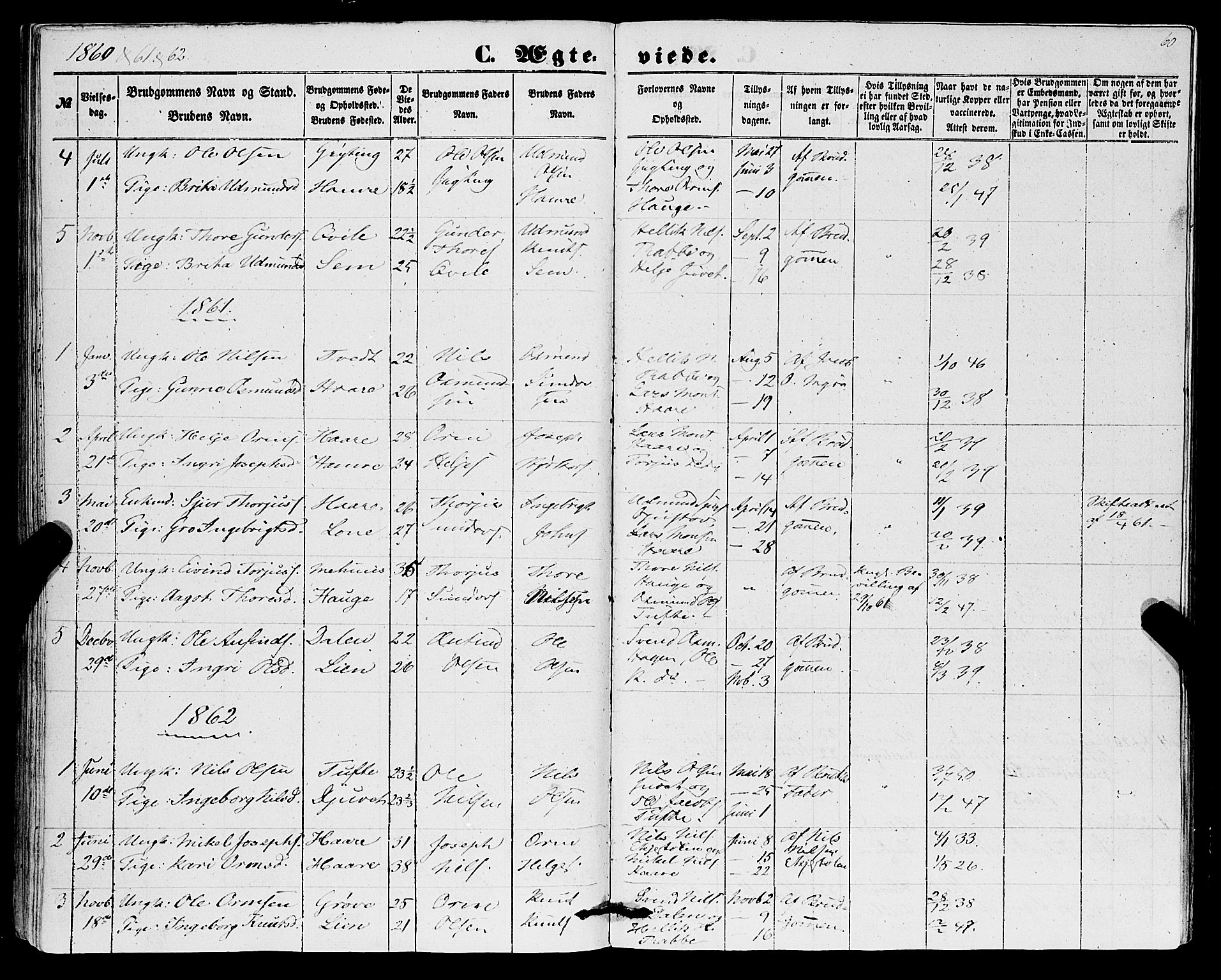 Røldal sokneprestembete, SAB/A-100247: Parish register (official) no. A 3, 1856-1870, p. 60