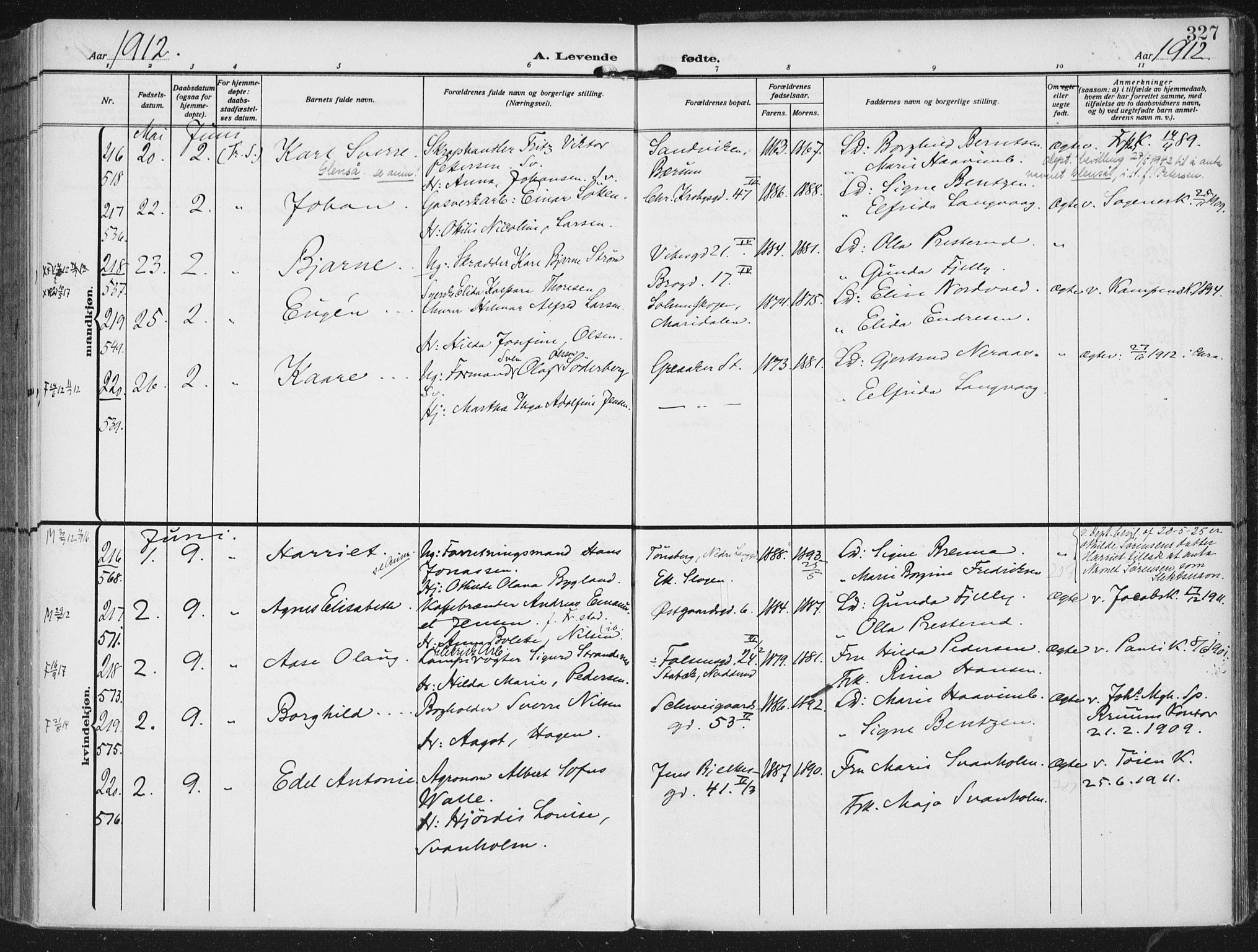 Rikshospitalet prestekontor Kirkebøker, SAO/A-10309b/F/L0014: Parish register (official) no. 14, 1909-1912, p. 327