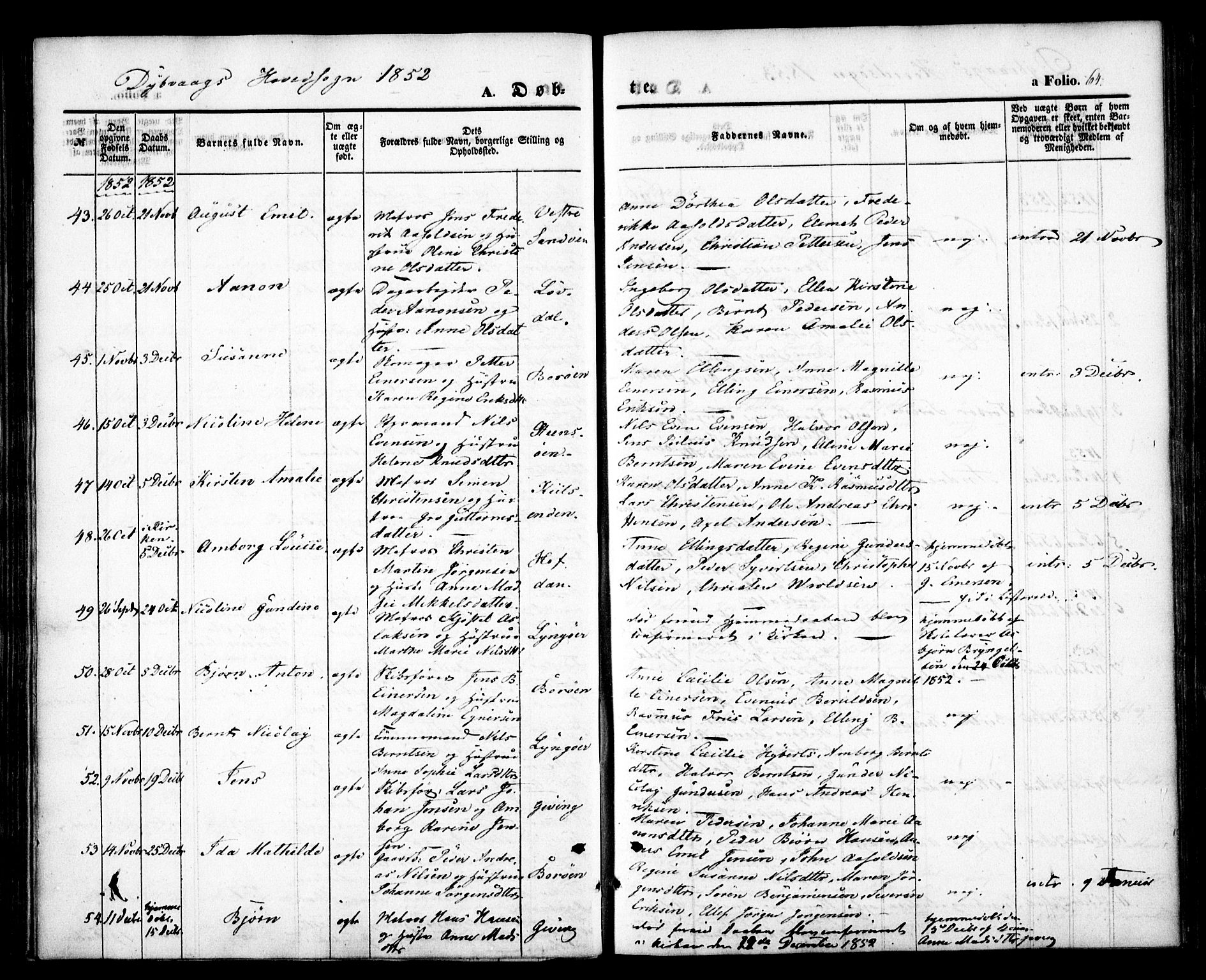 Dypvåg sokneprestkontor, AV/SAK-1111-0007/F/Fa/Faa/L0005: Parish register (official) no. A 5, 1841-1854, p. 64